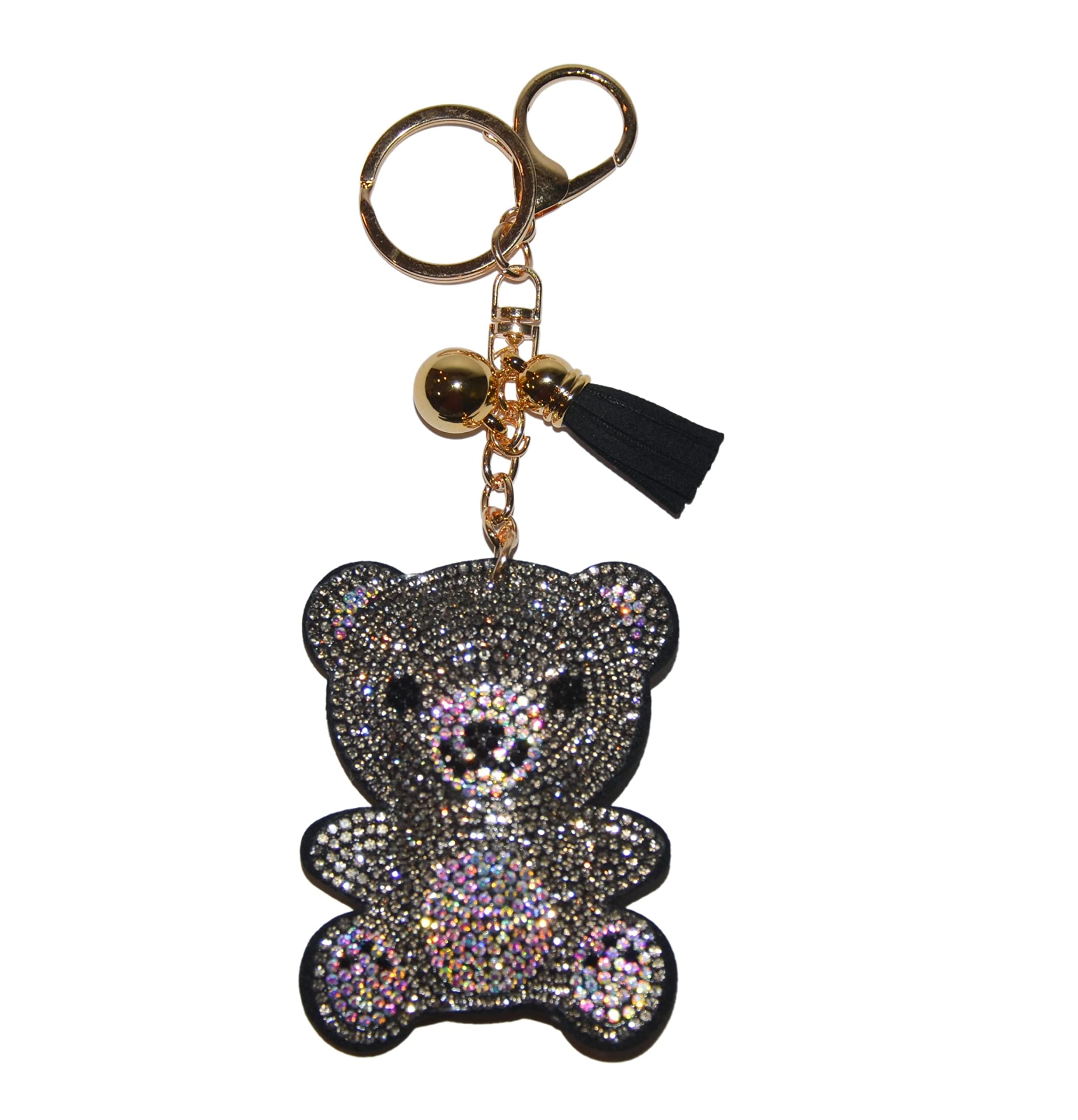 Popfizzy Bling Keychain Accessories for Women, Rhinestone & Cute Purse Charms for Handbags, Teddy Bear Grey, Medium