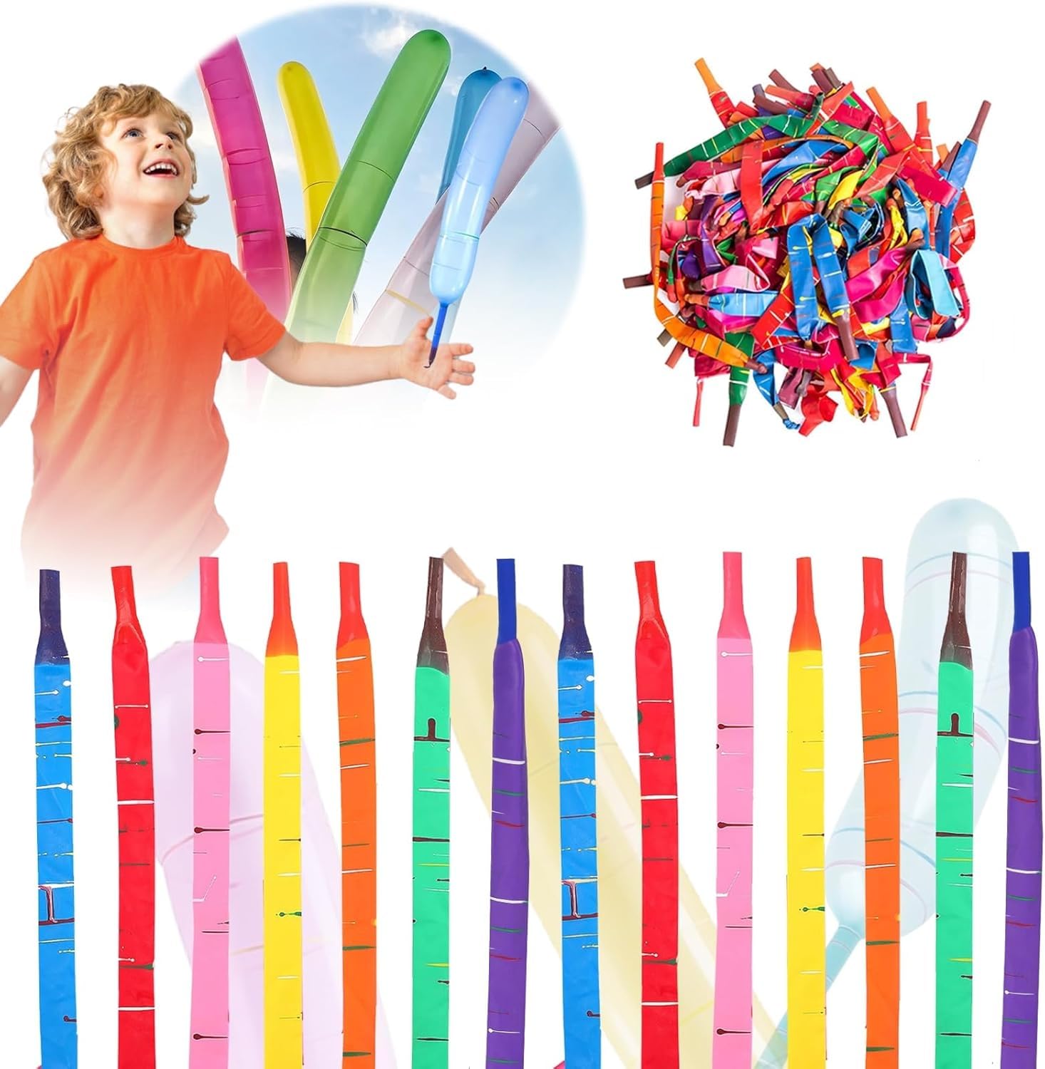 Rocket Balloons 100-Pack with Pump, Whistling Flying Party Balloons, Assorted Colors, Outdoor Kids Toys for Birthdays & Events Party Decoration