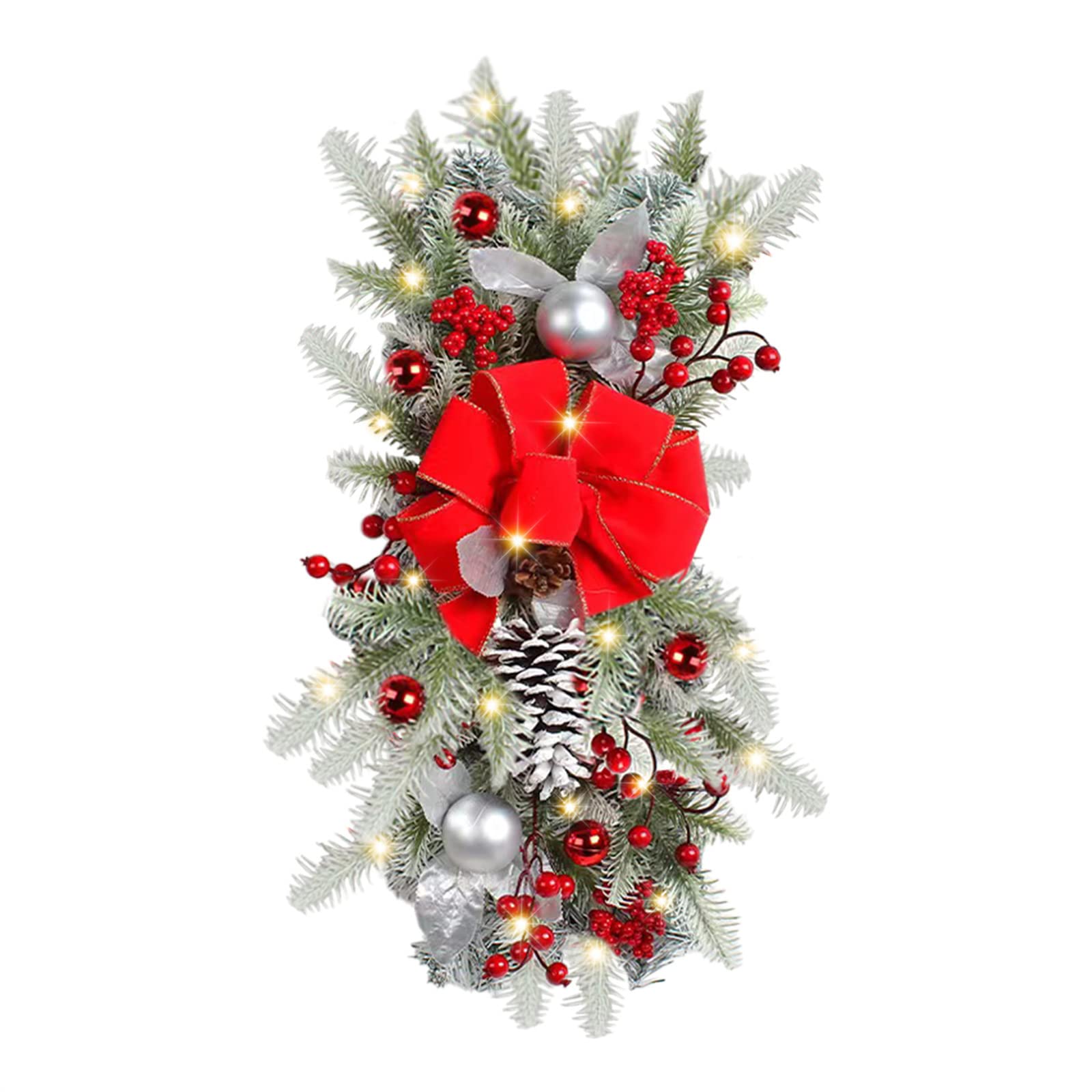 UimoKi Christmas Swags Christmas Wreaths Cordless Prelit Stairway Swag Trim for Front Door Holiday Wall Window Hanging Ornaments for Indoor Outdoor Home Christmas Decorations Door Hangers