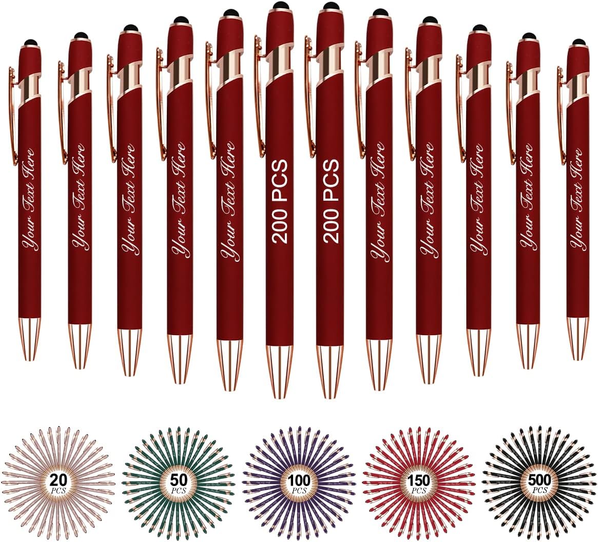 Personalized Pens Custom with Name Text in Bulk 20 Customized Ballpoint Pens with Free Engraving Gift for Women Men Business Wedding Graduation Baby Shower