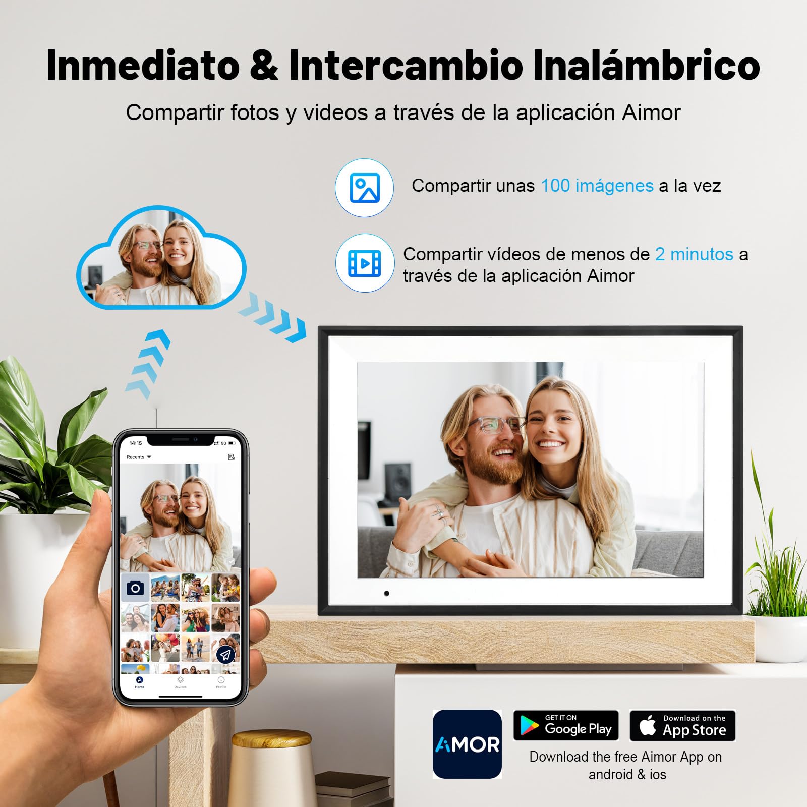 AEEZO 32 GB Marco de Fotos Digital WiFi de 10,1 Pulgadas, Pantalla Táctil IPS de 1280 x 800,Rotación Automática,Comparta Fotos y Videos a Través de la App