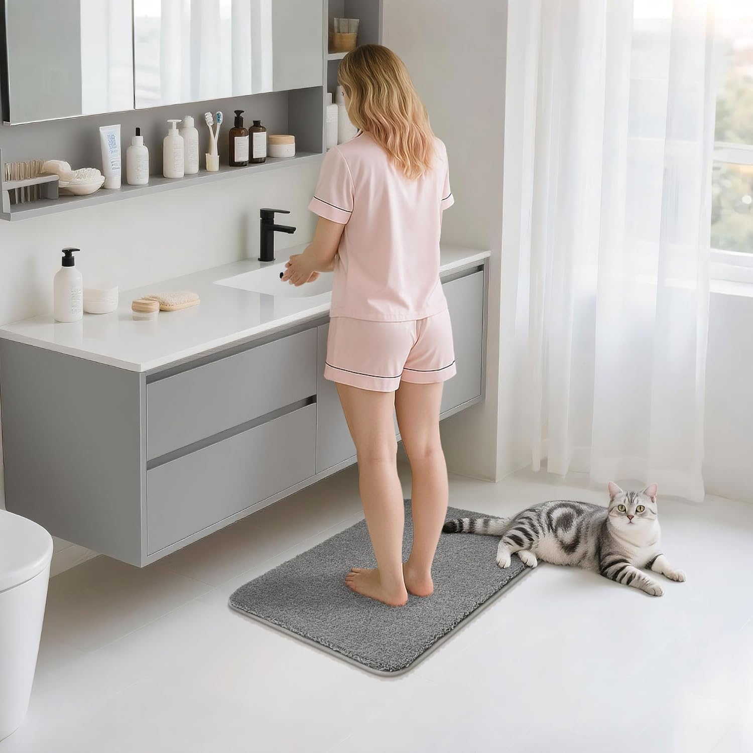 COSY HOMEER Extra Thick Bath Rugs for Bathroom - Anti-Slip Bath Mats Soft Plush Yarn Shaggy 100% Strong Mirco Polyeste Mat Living Room Bedroom Mat Floor Water Absorbent(Grey,16x24 - Inches)