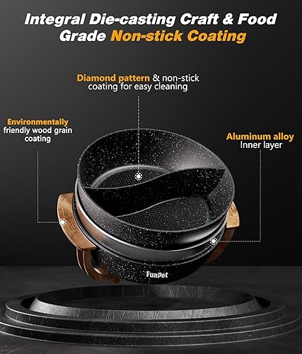 Miniatura 4 de Olla eléctrica multitemperatura con divisores duales, calor rápido de 1100 W y apagado automático de seguridad, olla antiadherente de tamaño