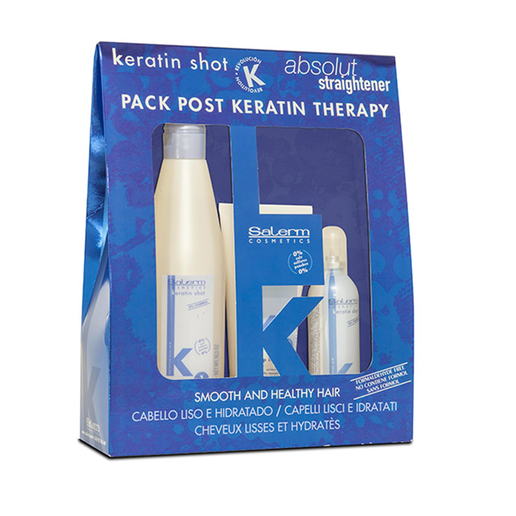 SALERMPost Keratin Straightening - Keratin Shot Maintenance Kit with Shampoo 500 ml + Mask 200 ml + Serum 100 ml - Smooth and Hydrated Hair - Prolongs Straightening Results for 3 Months