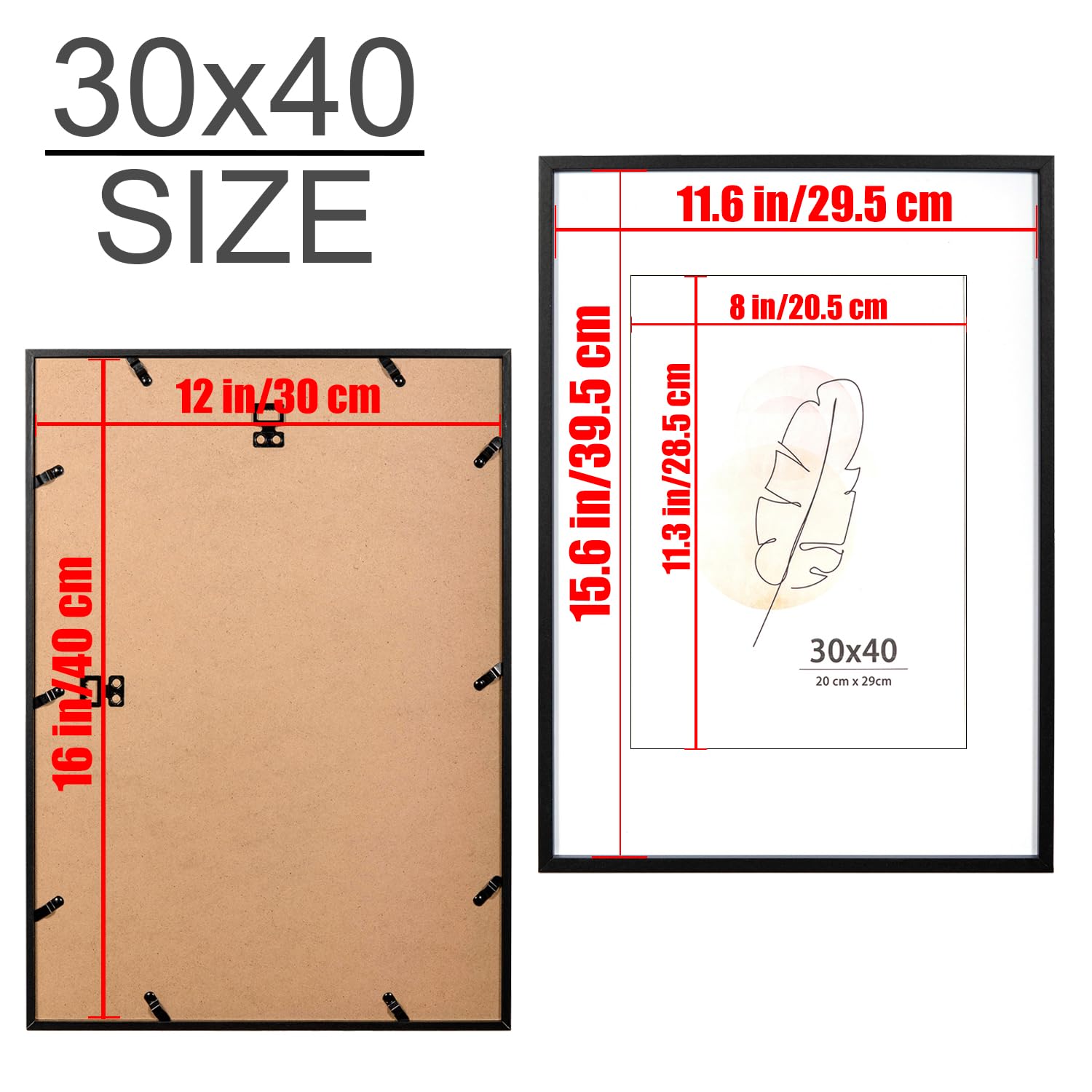 KAIWIN 30x40 cm Picture Frame Black Set of 3, Wooden Poster Frame suitable for A4 with mat - Image 4