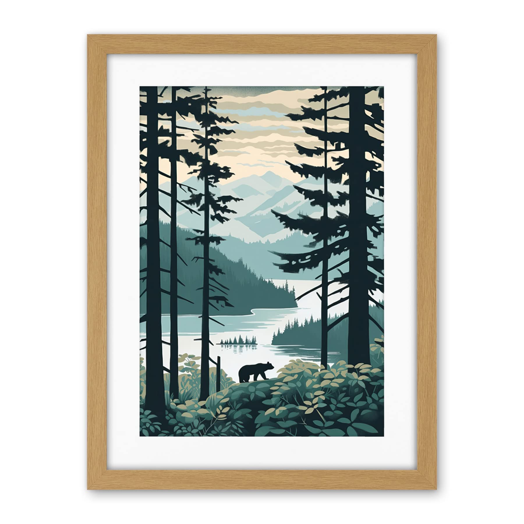 Artery8 Great Bear Rainforest Coastal Mountain Landscape Artwork Framed Wall Art Print 18X24 Inch