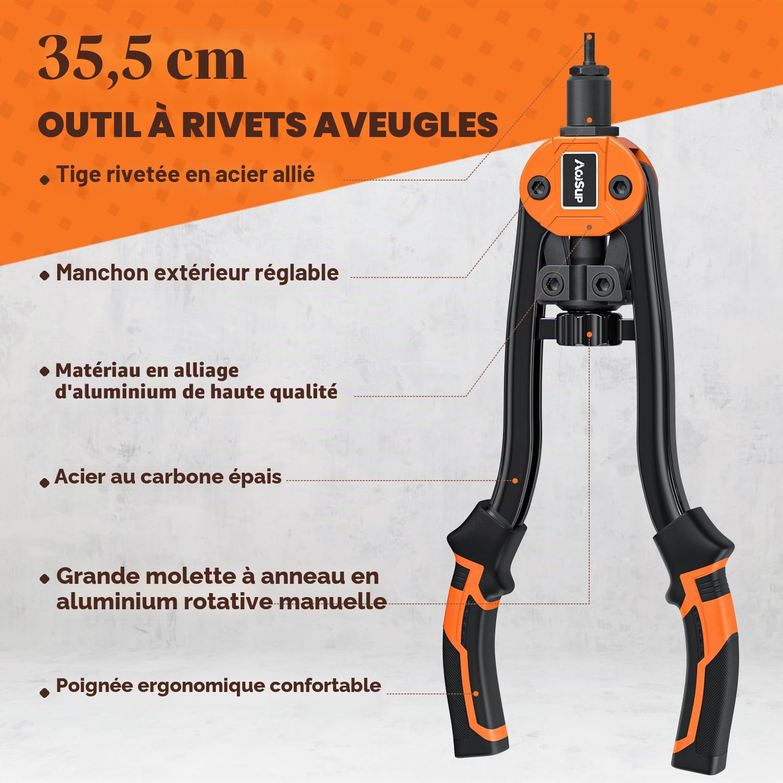 Pince à Écrou Fileté, Professionnels Pince a Insert Fileté, 14" Pince à Écrou à Riveter comprend 110 Écrous et 7 M3-M12 Mandrins Métriques, Ecrous Rivets avec Pistolet à Écrous à Double Poignée