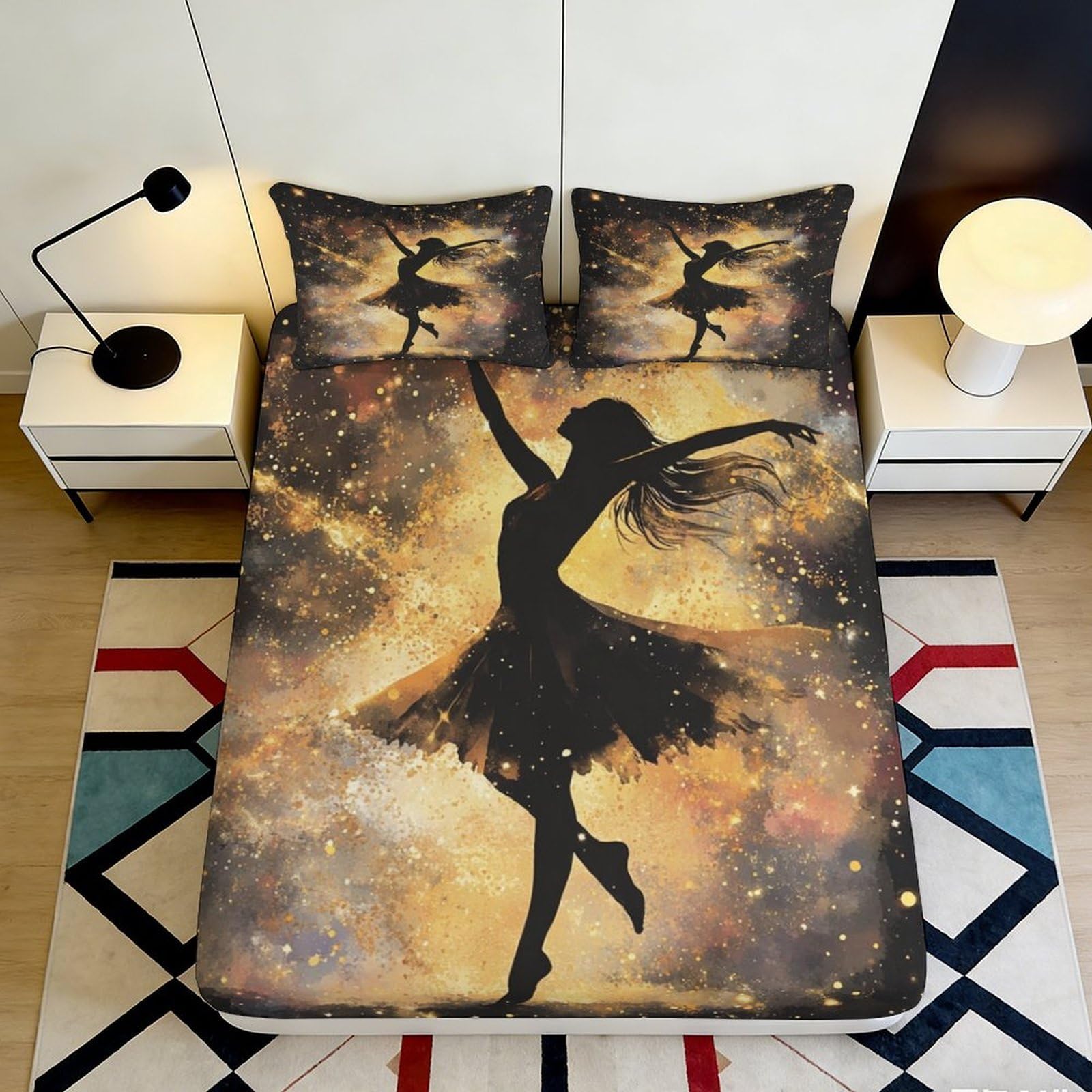 3D Printed Ballerina Pattern Fitted Sheet Microfiber Deep Pocket Bedroom Bedding Ballet Art Mattress Fitted Cover Non-Slip Washable 140x200x25cm