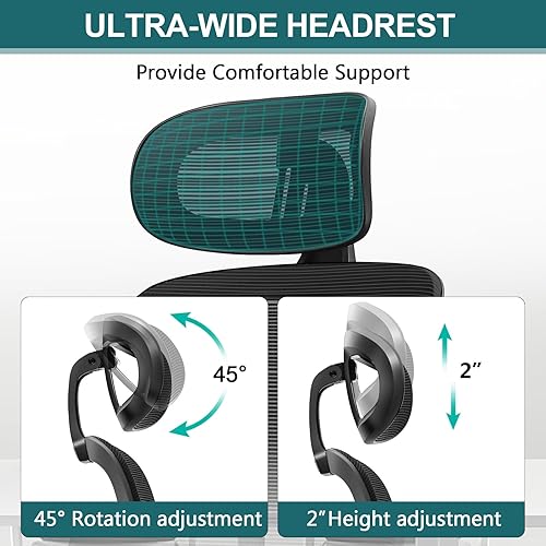 Miniatura 8 de QY Silla de oficina ergonómica de malla, silla de escritorio con respaldo alto con brazos abatibles 2D, reposacabezas, silla de escritorio para