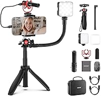 Vista 9 de NEEWER PA992 - Trípode para selfie stick de 57.9 pulgadas compatible con iPhone Samsung Android, soporte de metal portátil ligero para teléfono