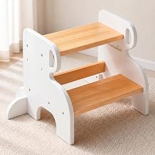 COSYLAND Wooden 2 Step Stool for Kids Toddler Bathroom Kitchen Anti-Slip