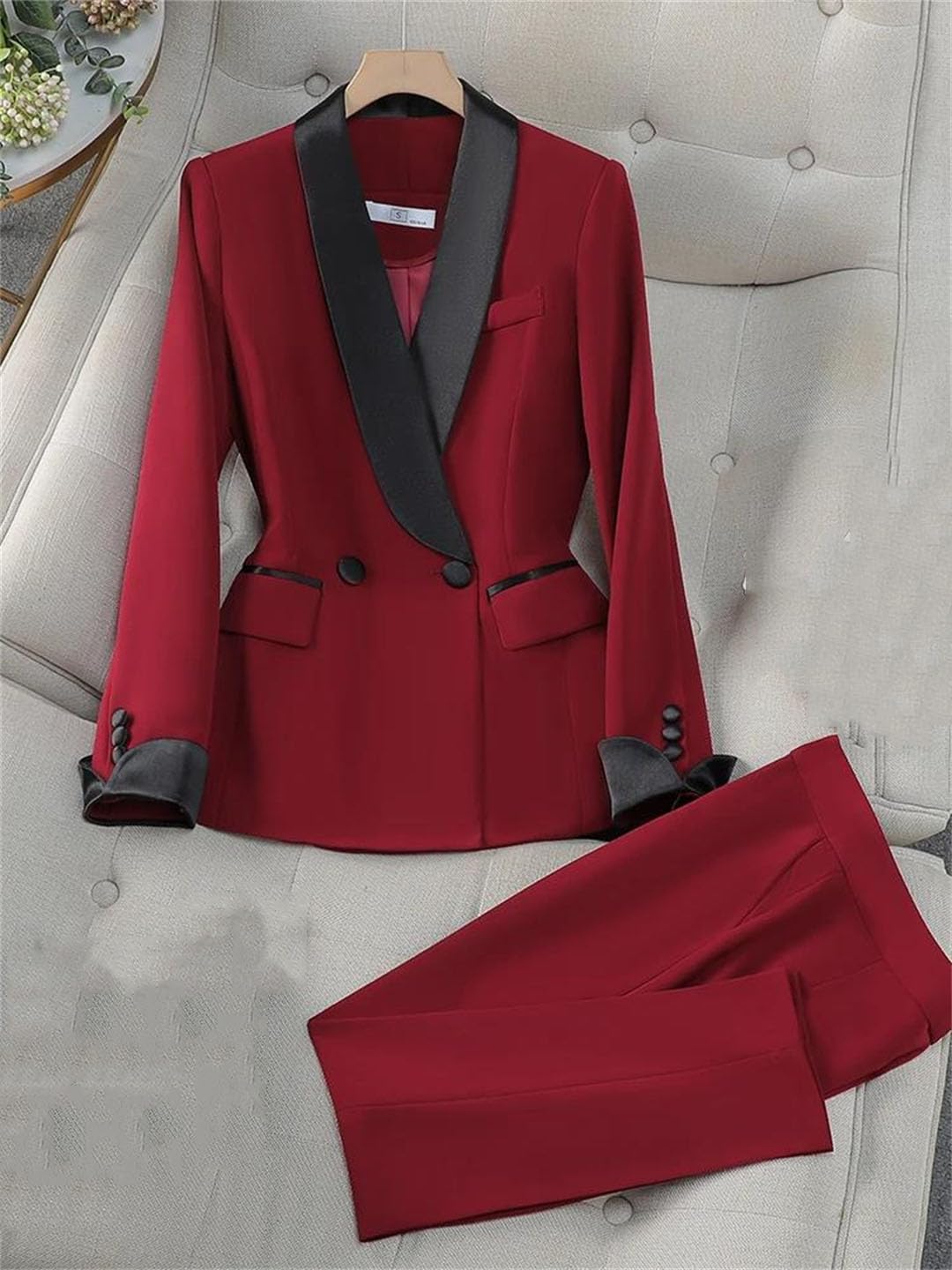 Elegante traje de pantalón para mujer, ropa de trabajo, oficina, negocios, conjunto de 2 piezas, chaqueta formal y pantalones