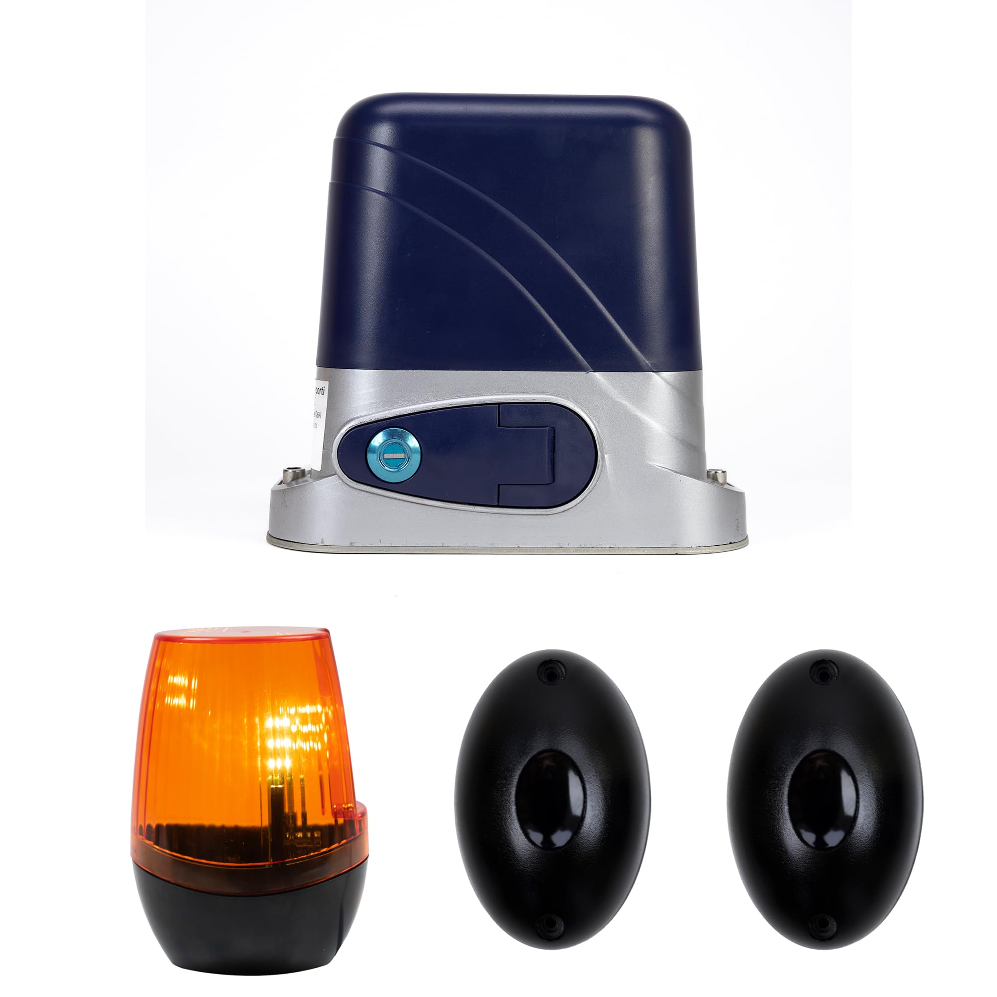 Il kit di automazione per cancelli PNI AP800D include motore, fotocellule, telecomando, lampada, 230V sviluppa 1100 N e cancello scorrevole 800KG