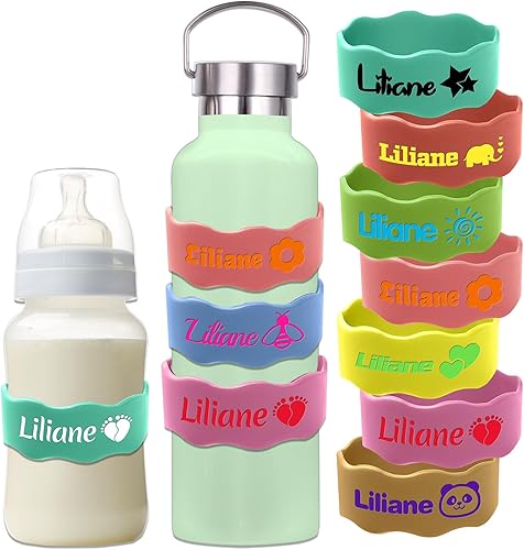 Etiquetas personalizadas para biberones de bebé, bandas de nombre de silicona para botellas de agua, correas personalizadas y reutilizables para
