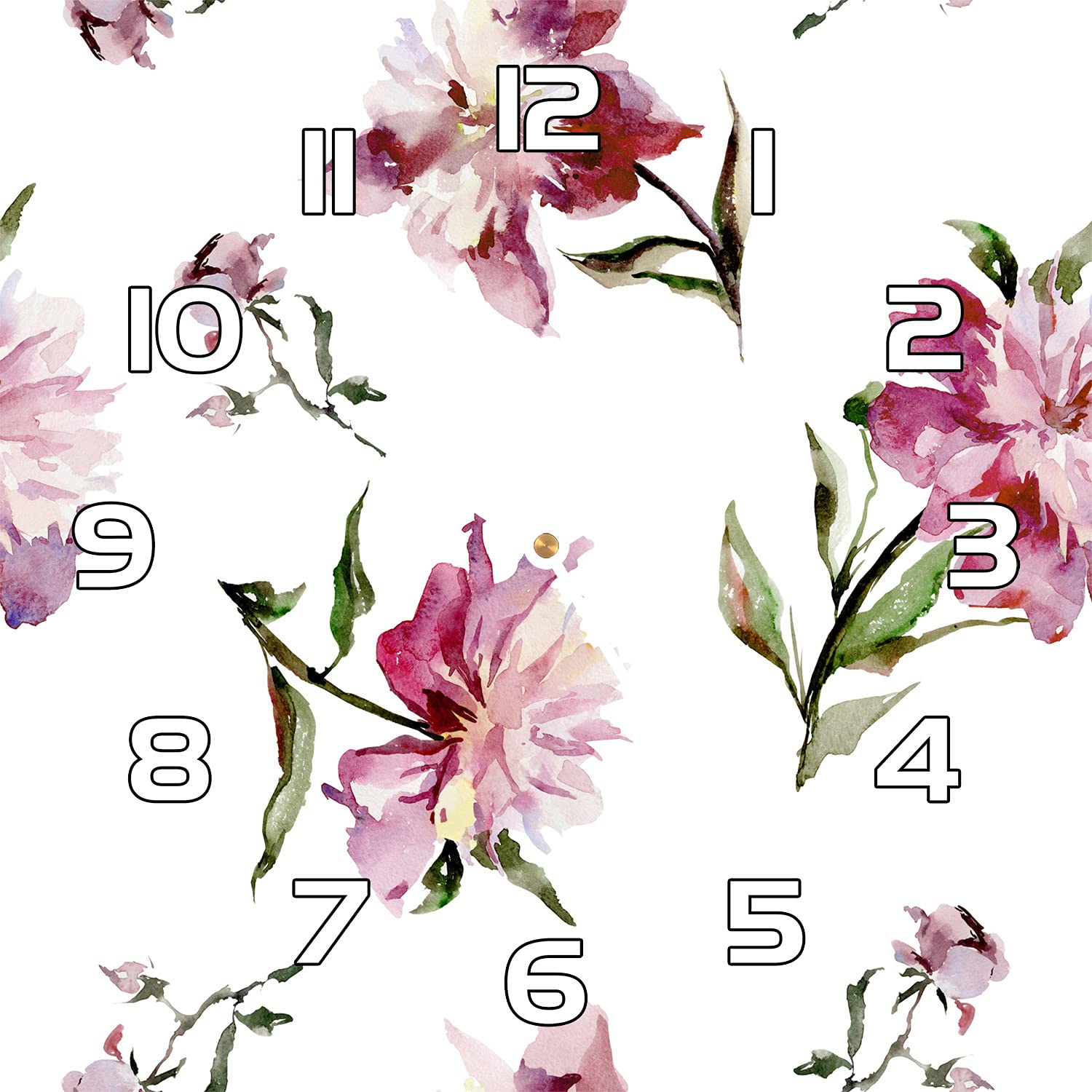 Horloge en verre trempé haut de gamme 30x30 cm avec impression moderne de pivoines de pastèque