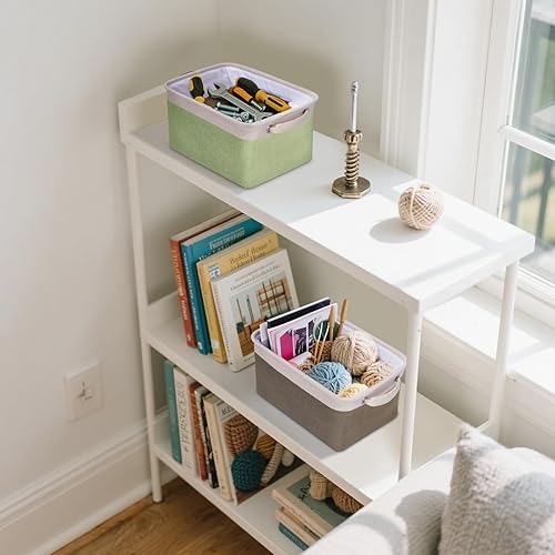 Miniatura 9 de BALEINE Paquete de 4 contenedores de almacenamiento de tela para estantes, cestas de almacenamiento de lino para organizar, contenedores decorativos