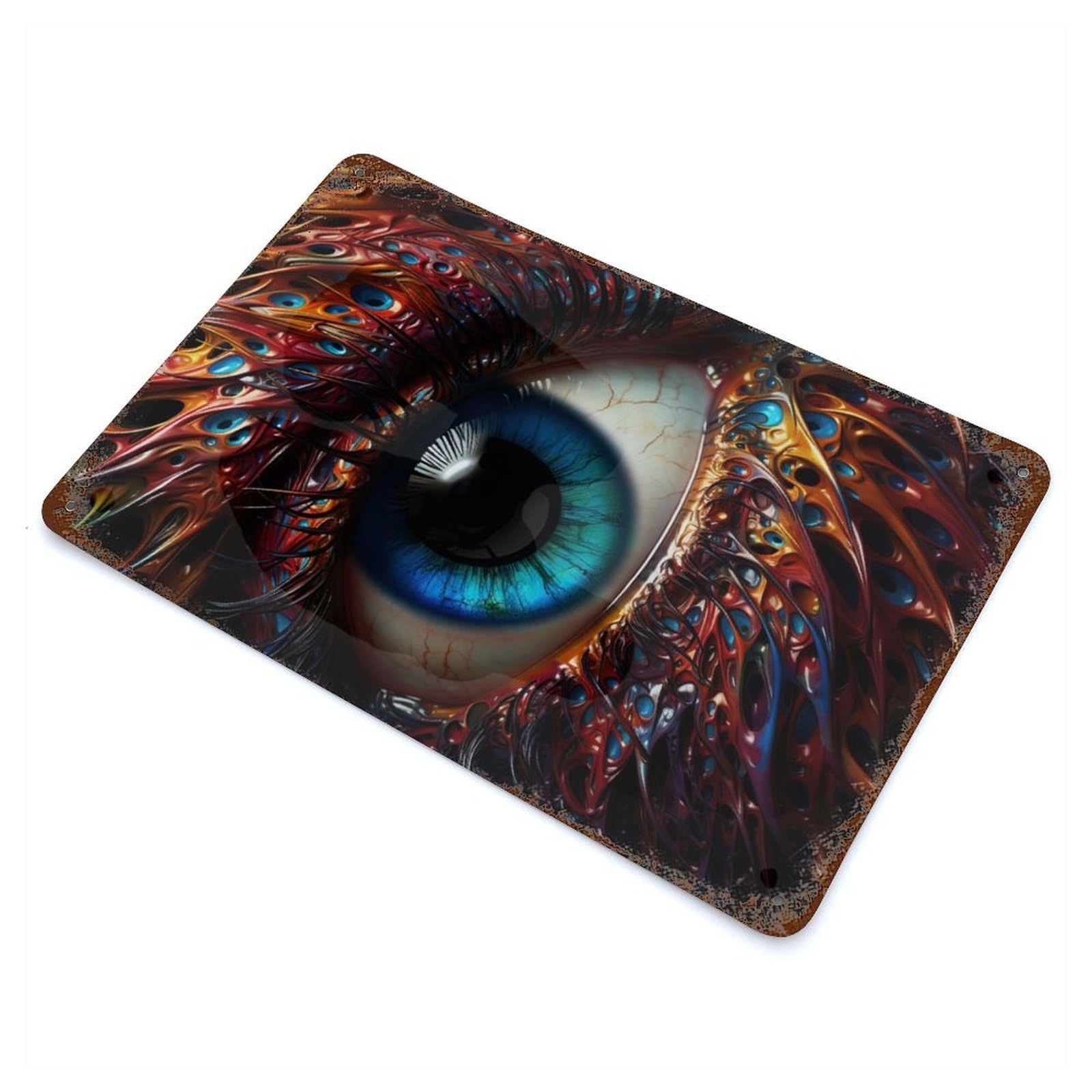 Rust Effect Psychedelic Eye Vintage Rust Metal Sign 11.8"x7.9", Classic Wall Plaque for Shed, Workshop And Garage Wall Decor