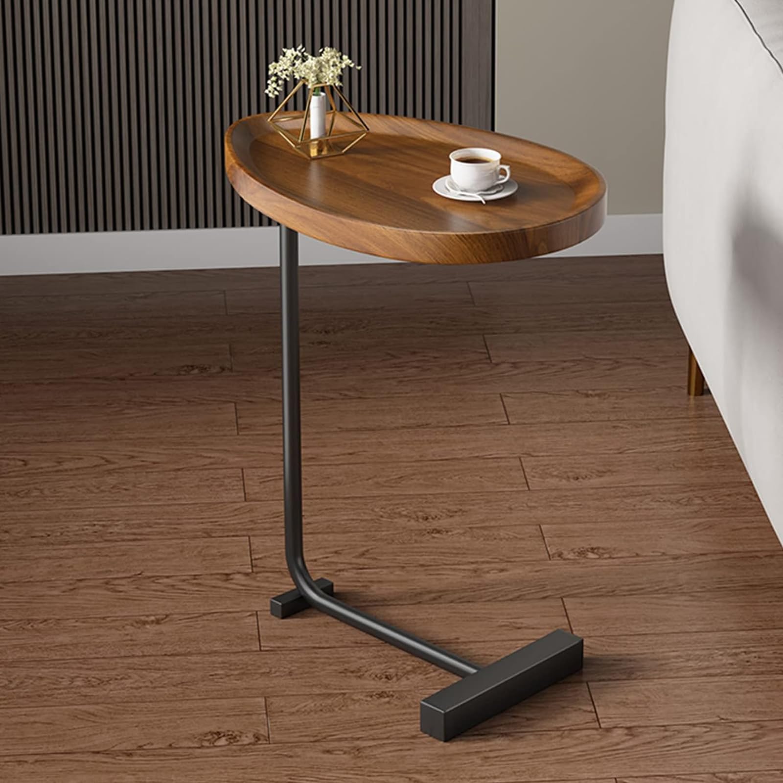 FAXIOAWA Tavolino Portatile, Tavolino Ovale Mobile Leggero, per Comodino, Tavolino da Divano - Camera da Letto, Soggiorno, Balcone,Nero