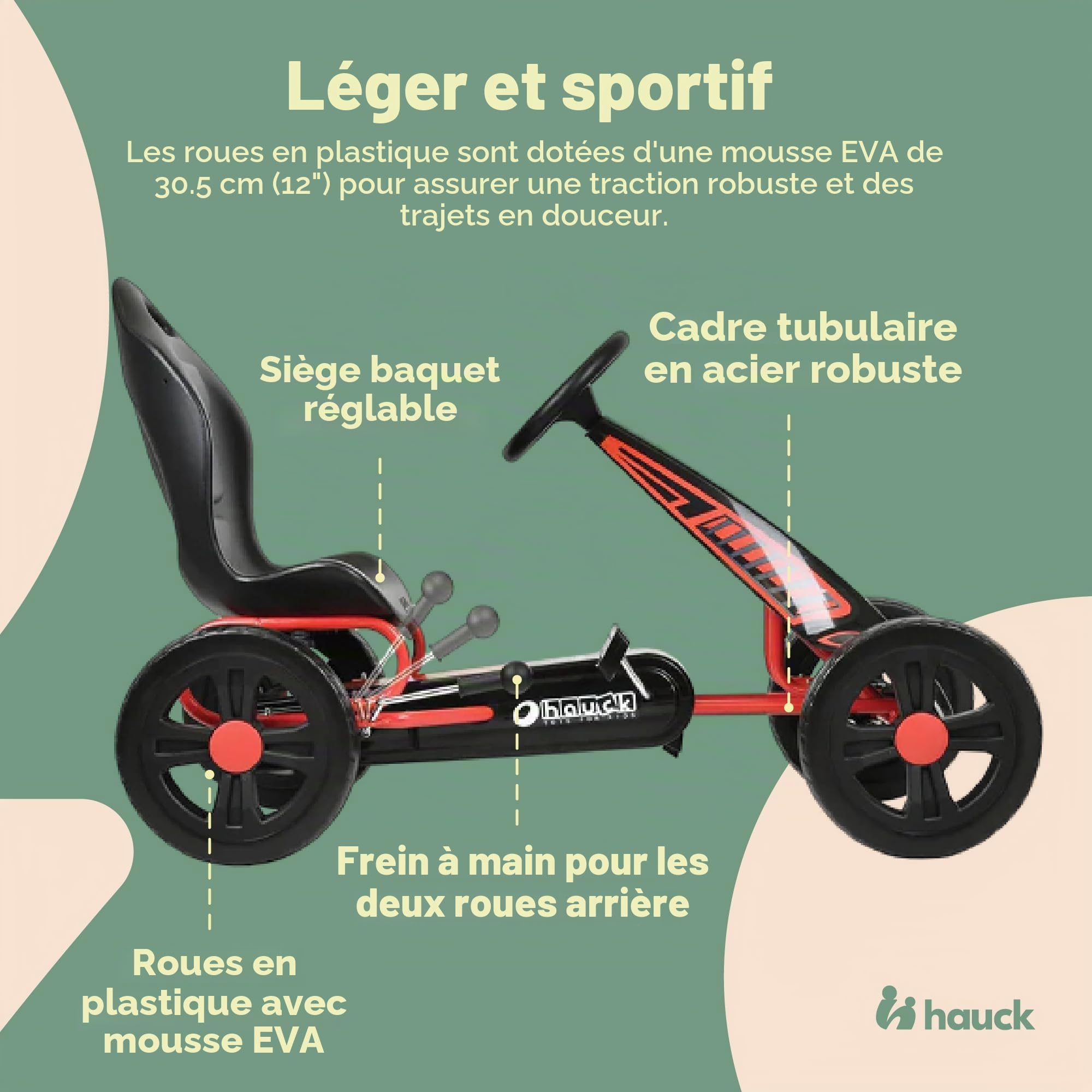 Hauck GoKart Cyclone Frein à Main Siège Baquet Réglable 4-10 Ans Noir Rouge