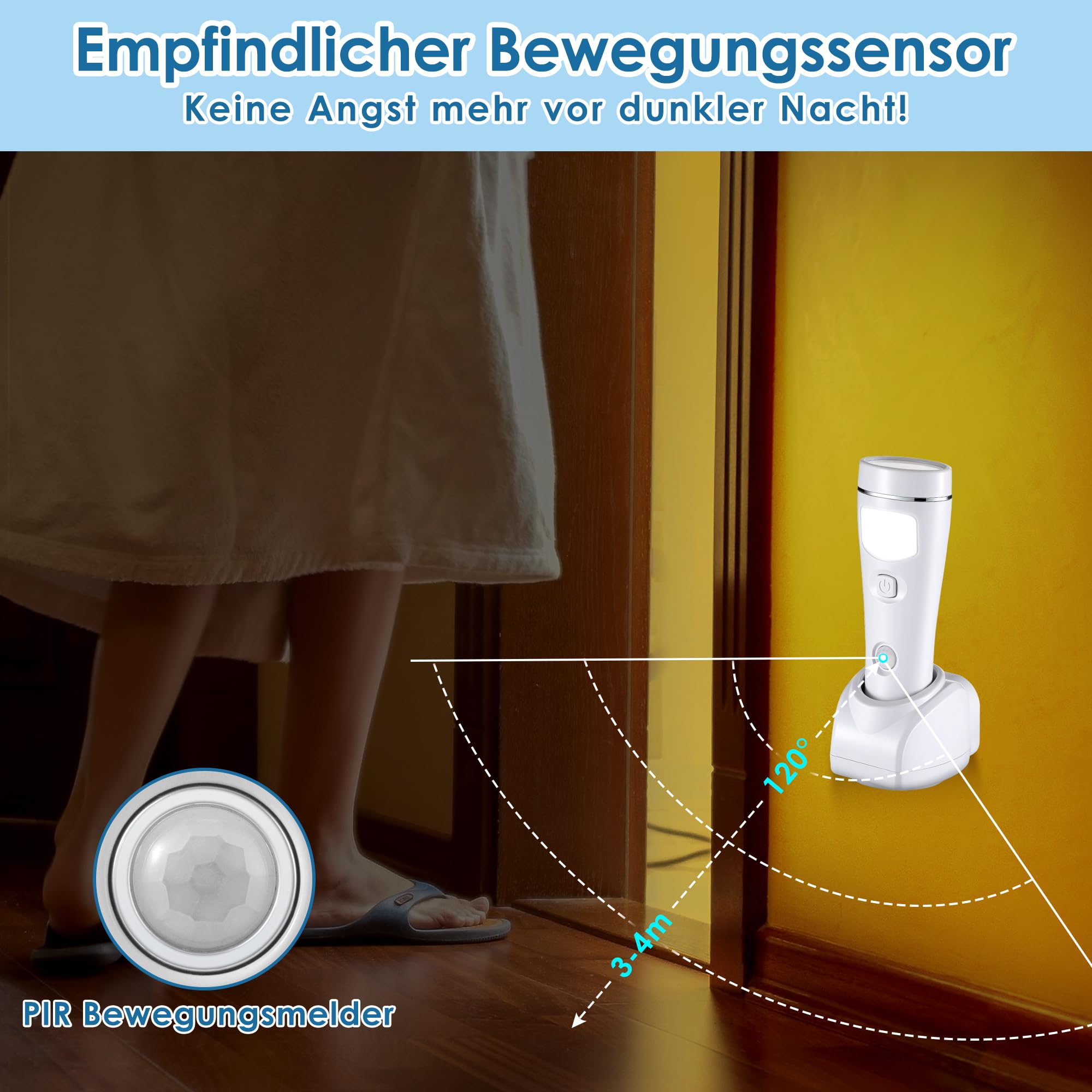 Enhon 4-in-1 LED Wiederaufladbare Steckdosen-Taschenlampen, 2er-Pack LED Notlichter für Stromausfall im Haushalt, Steckdosen-Notfallleuchte, Stromausfall-Lampe mit Bewegungssensor