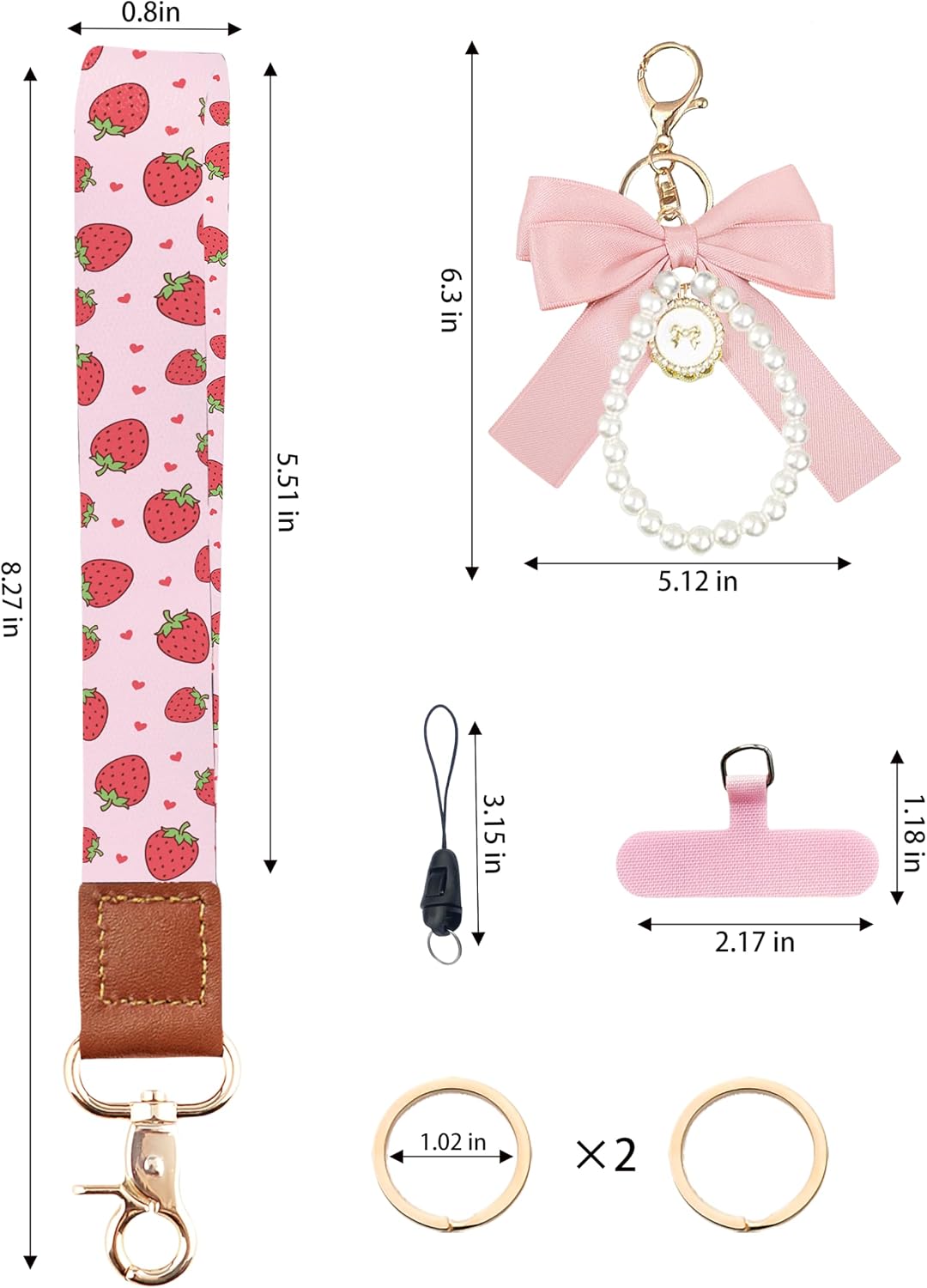 Wristlet Keychain for Women Stretchy Key Chain for Car Keys Bracelet Keychain with Cute Keychain Cherry/D-ring