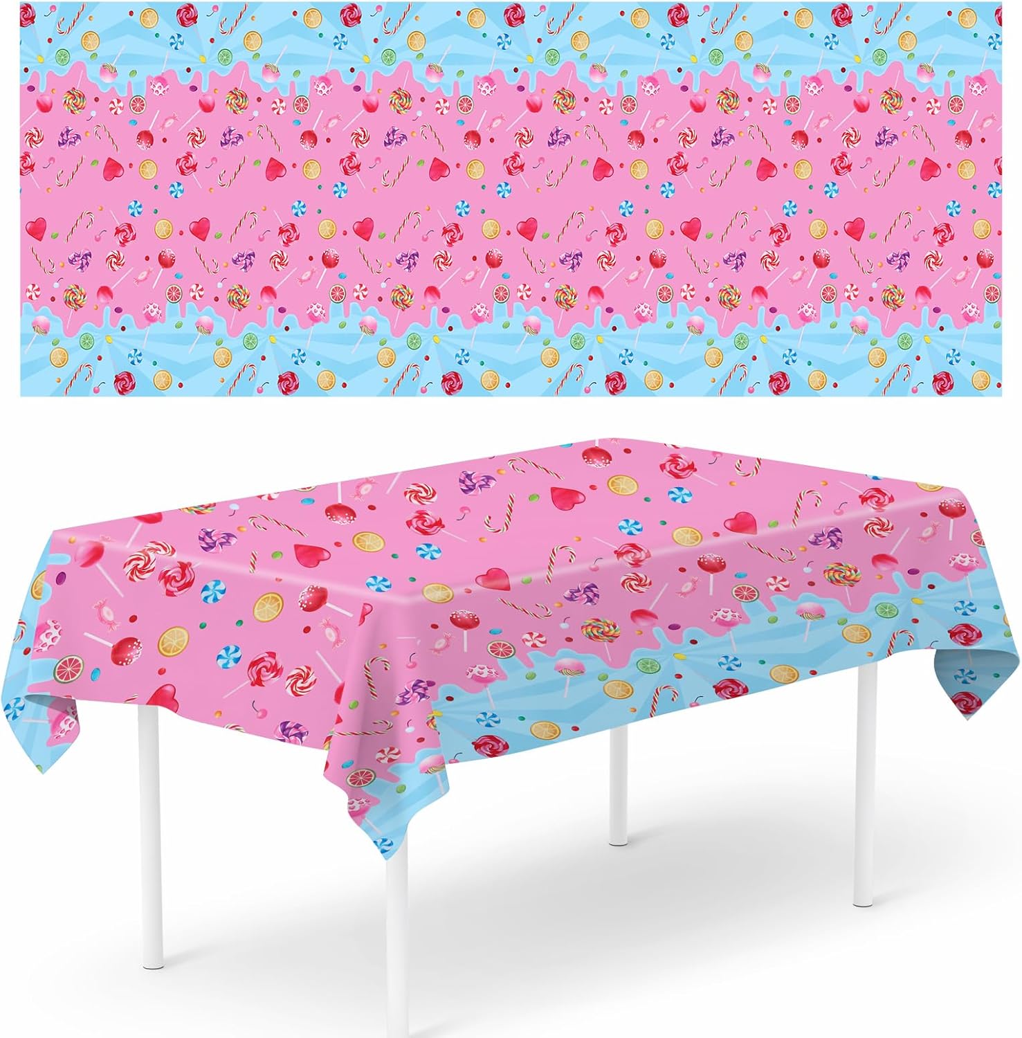 2Pcs Candyland Plastic Tablecloth, Colorful Lollipop Table Covers, Candyland Party Decorations for Birthday Parties, Baby Showers