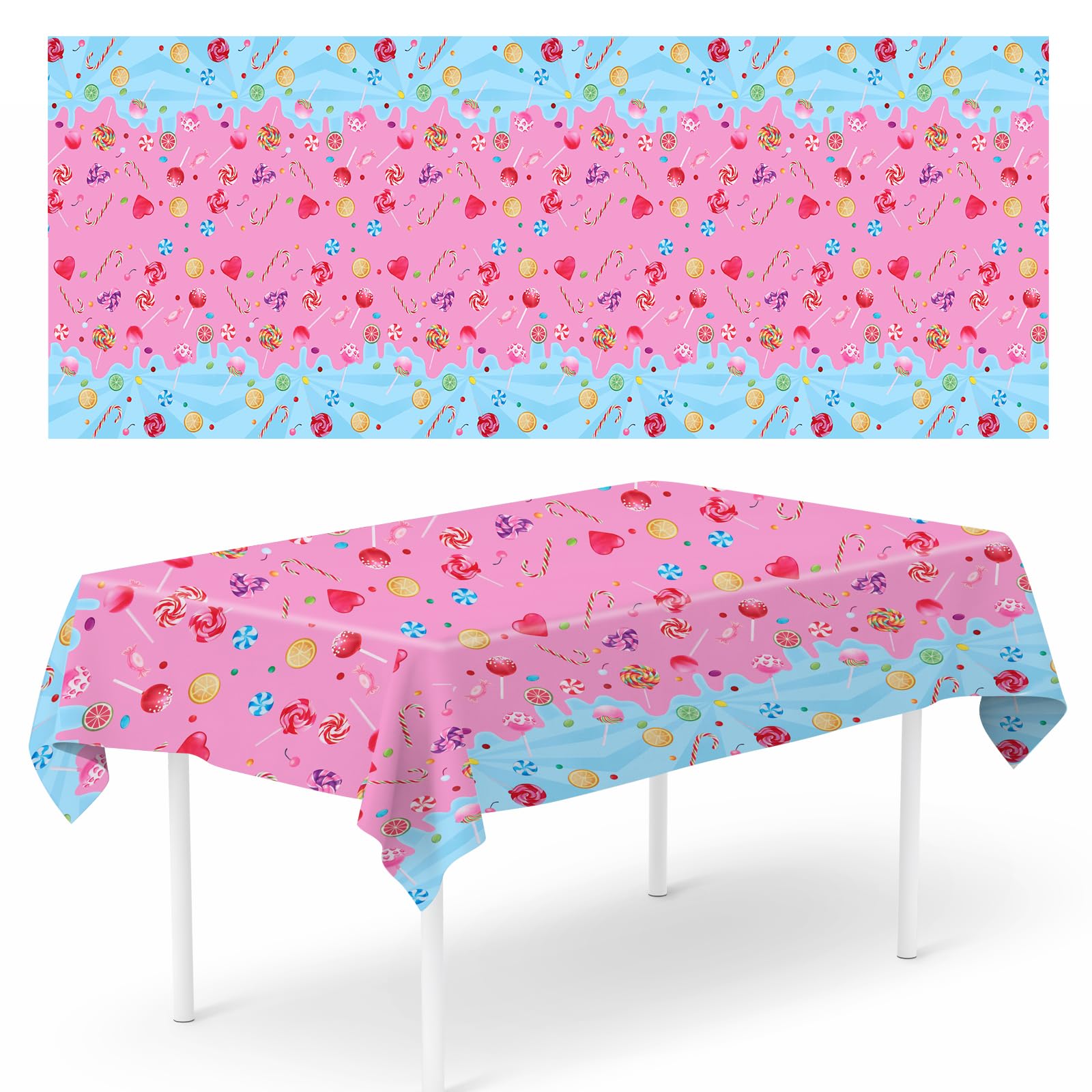 2Pcs Candyland Plastic Tablecloth,Colorful Lollipop Table Covers,Candyland Plastic Table Cover,Candy Theme Table Cloth for Birthday Parties, Baby Showers