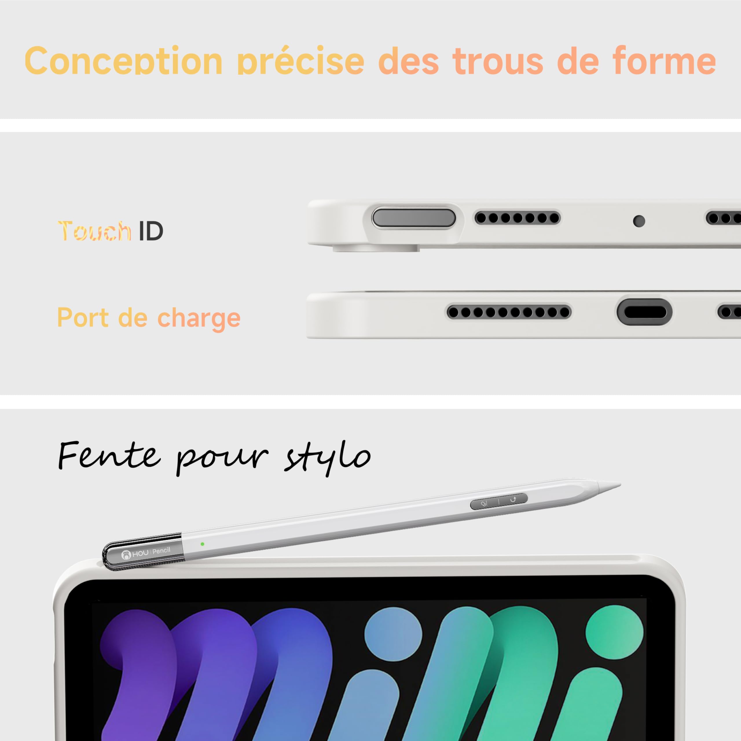 HOU Étui Clavier pour iPad Mini 7e/6e génération, 8,3 Pouces, Folio Bluetooth, Clavier Magnétique Amovible à 150 Degrés, Résistant aux Rayures et aux Chocs, Charge USB-C
