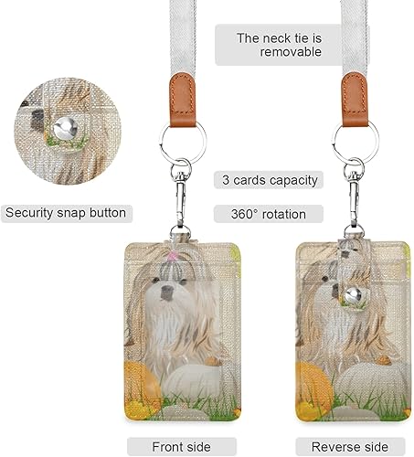 Miniatura 2 de Soporte para tarjetas de identificación de piel sintética con cordón desmontable para el cuello, soporte vertical para tarjetas con 1 ventana de