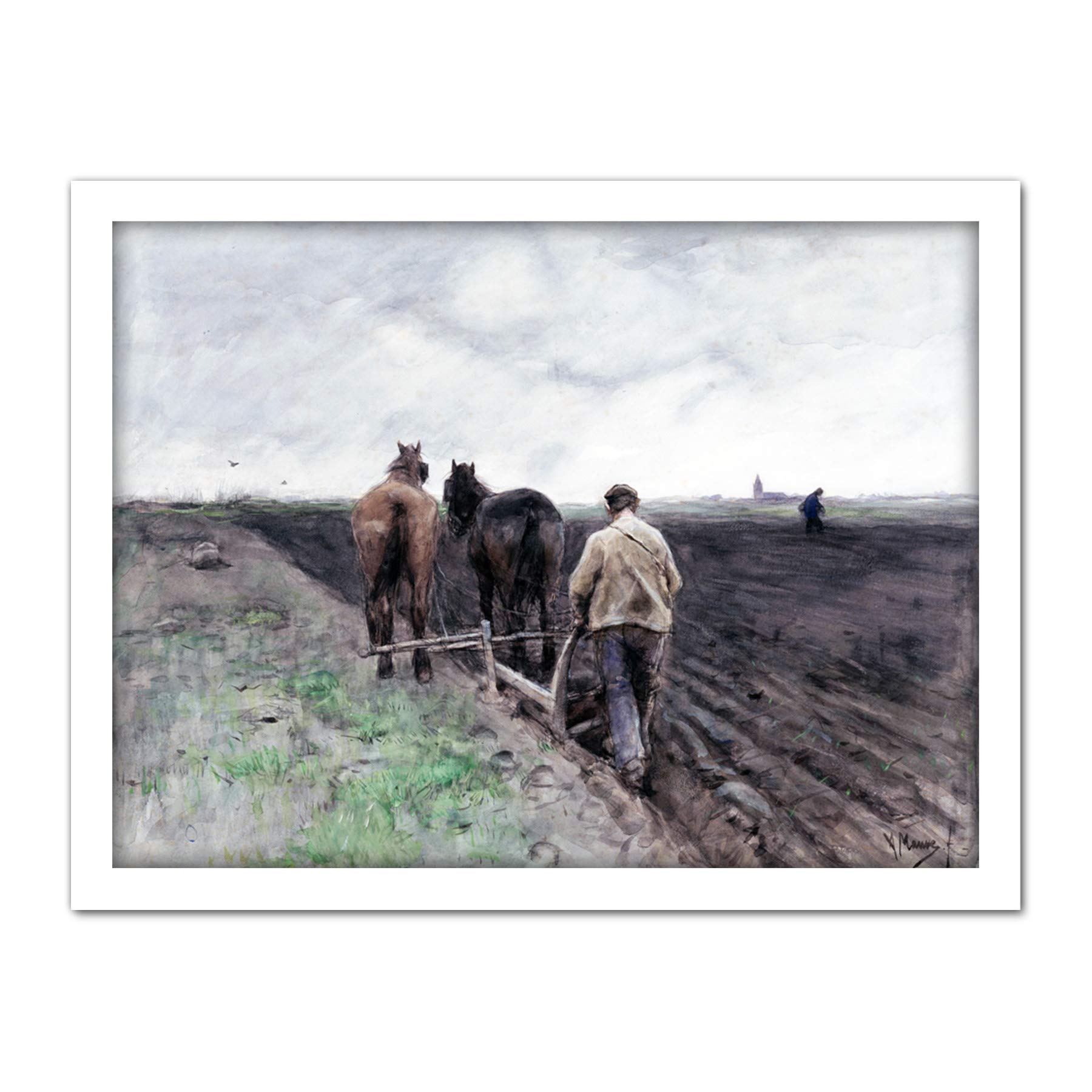 Artery8 Anton Mauve Farmer Behind The Plough Painting Artwork Framed Wall Art Print 18X24 Inch