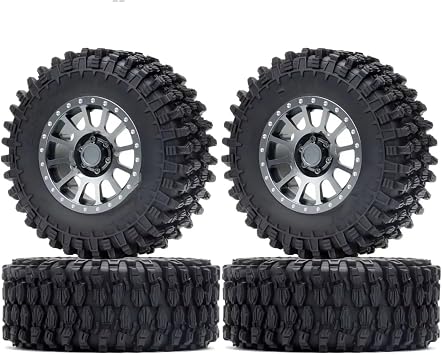 RC Tyre Tires for TRX4 for TRX6 for SCX10 for Yeti RB10 1/10 RC Crawler Car Parts 4Pcs 2.6" 12 Spoke Wheel Rim Rubber Tires TyresGray