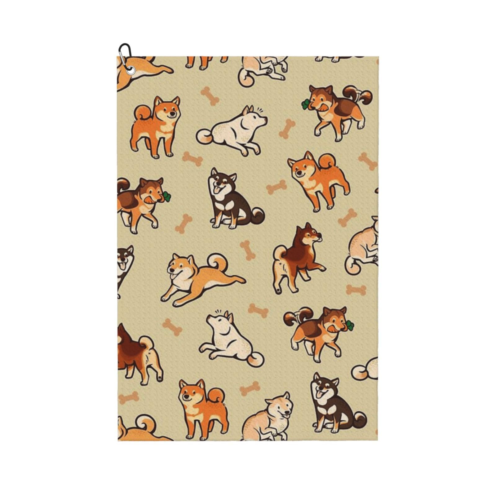 Hnnkloy Shiba Inu Cream, 16x24 in Portable Waffle Golf Towels with Carabiner Clip for Golf Bag