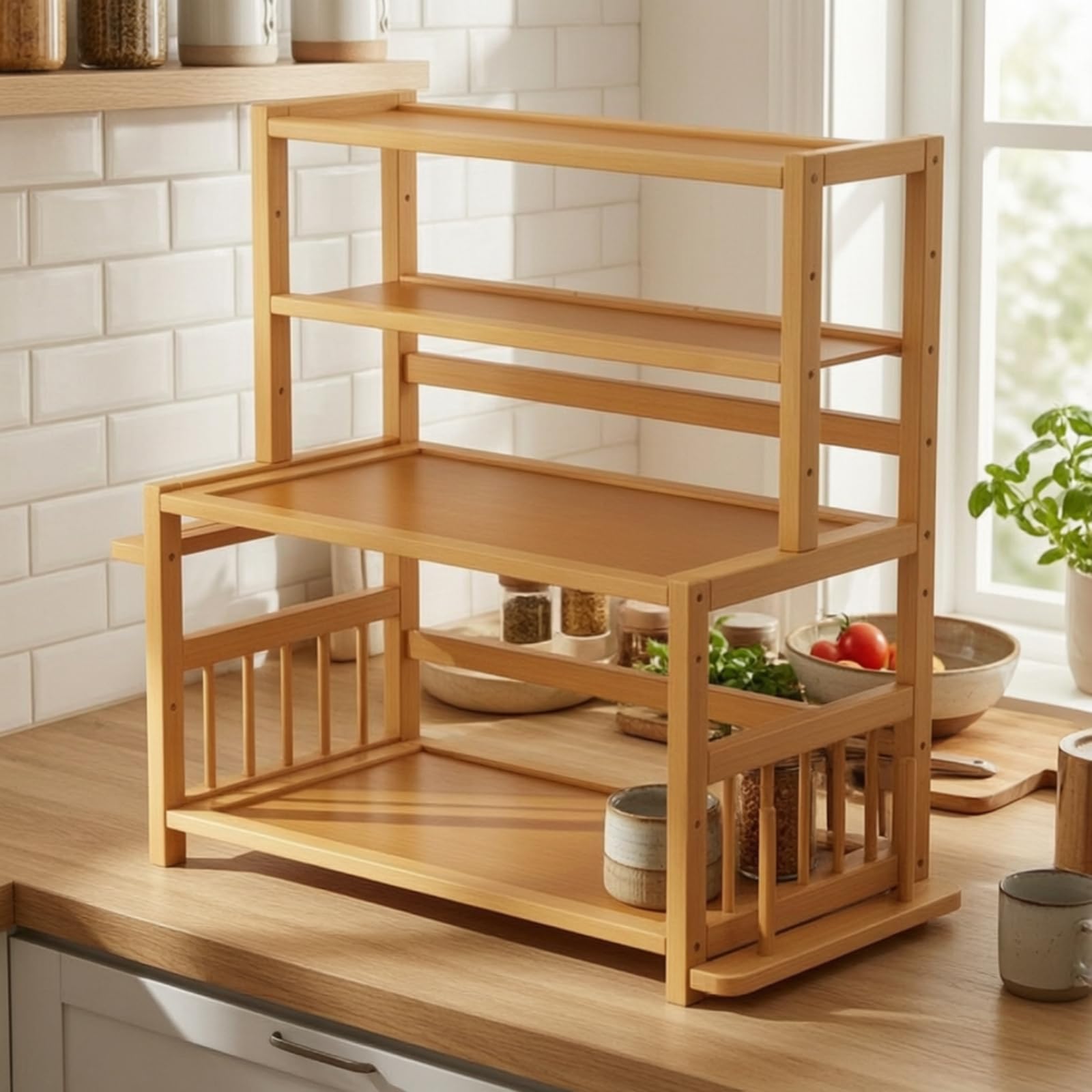 Yajuyi Scaffale da Cucina Mensola Ripiano Organizzatore Controcucina in Bambù con Struttura Aperta per Accesso E Ordine Immediati Adatto a Spazi Ridotti Piani di Lavoro Cucine Domestiche