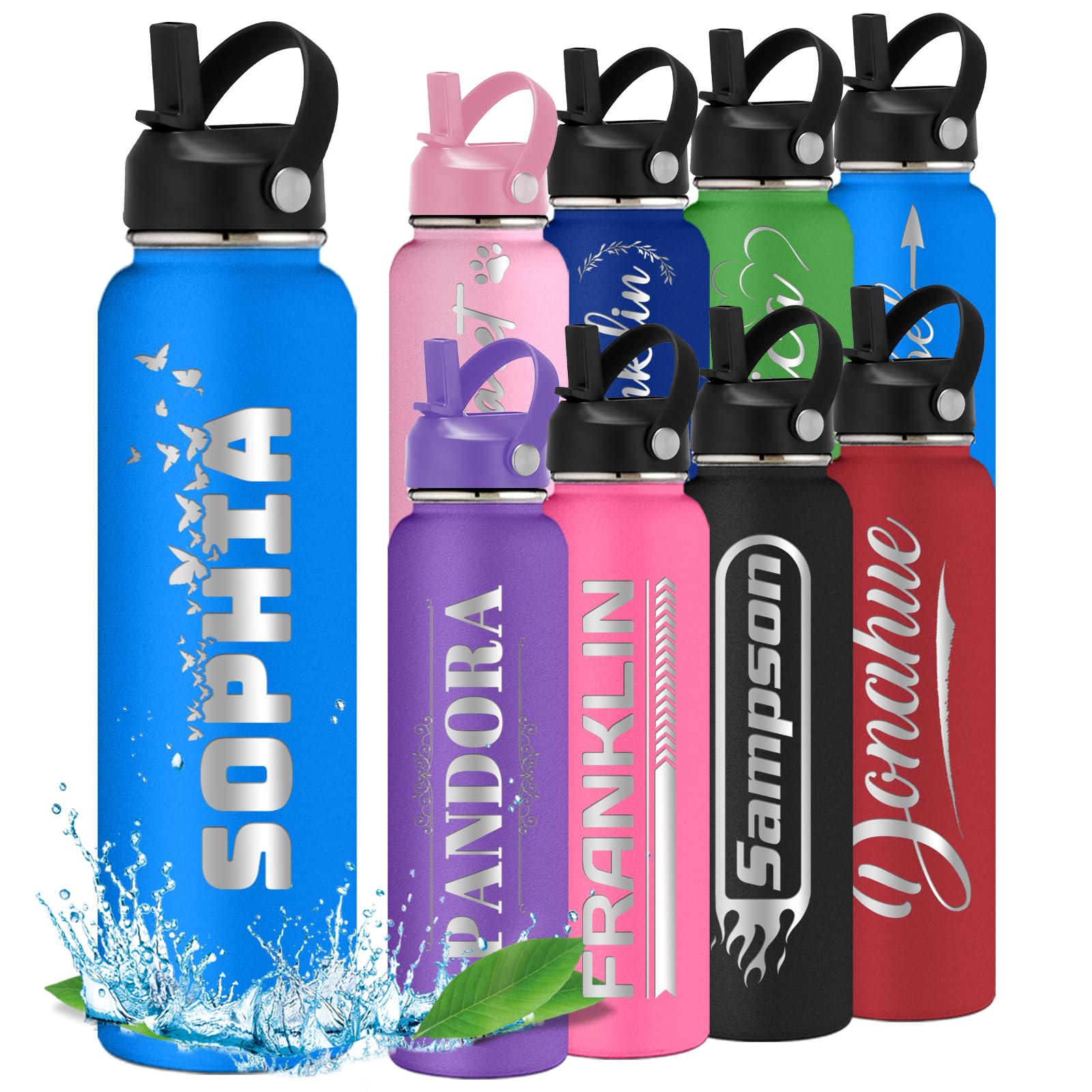 Custom Water Bottle Personalized for Kids Water Bottles with Name Icon 12 18 24 32 40 oz Back