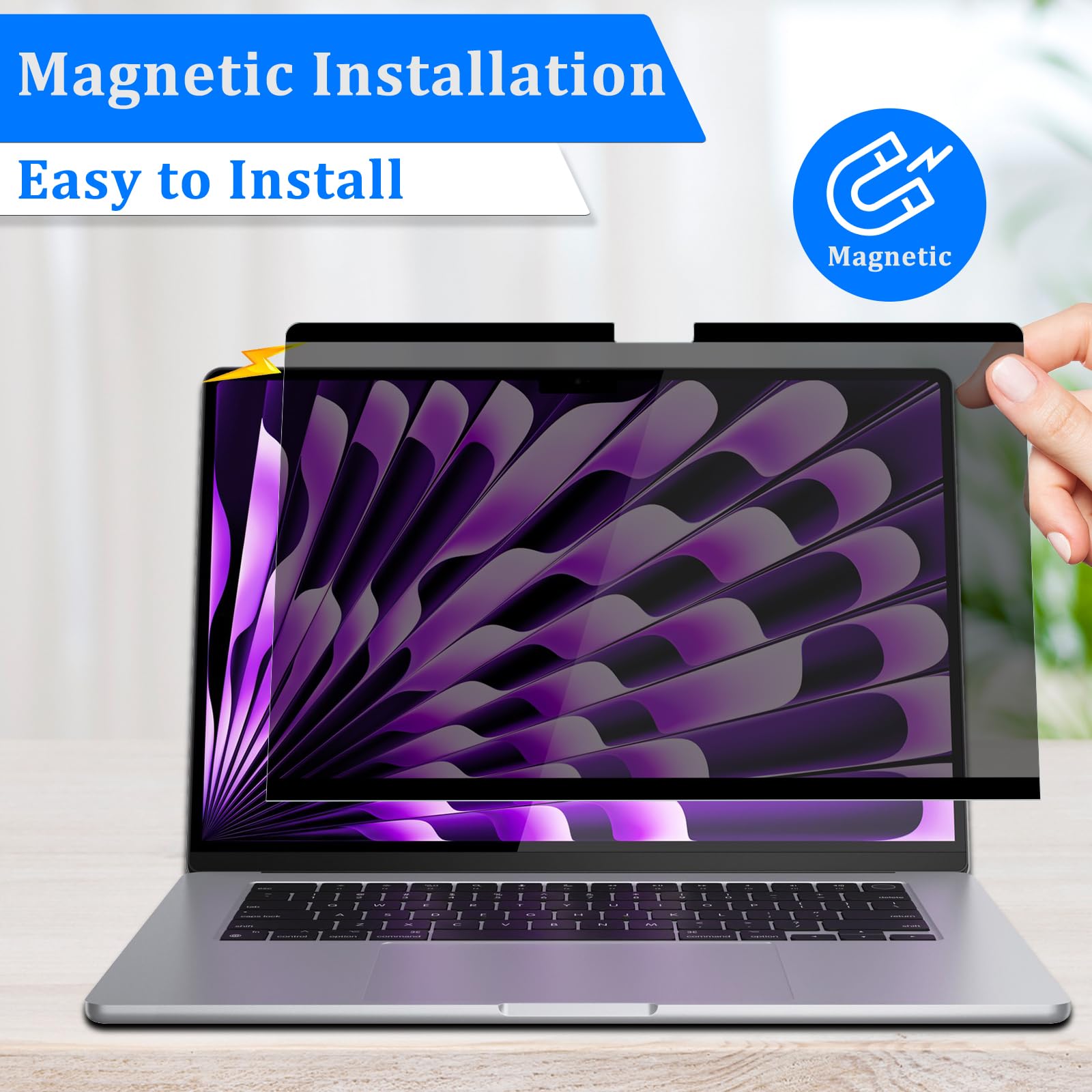 LanQii Magnetyczny filtr prywatności do MacBook Air 15" M2/M3 (2023/2024), filtr prywatności, filtr antyodblaskowy, ochrona danych, zdejmowana folia ochronna antyszpiegowska do MacBook Air 15 cali
