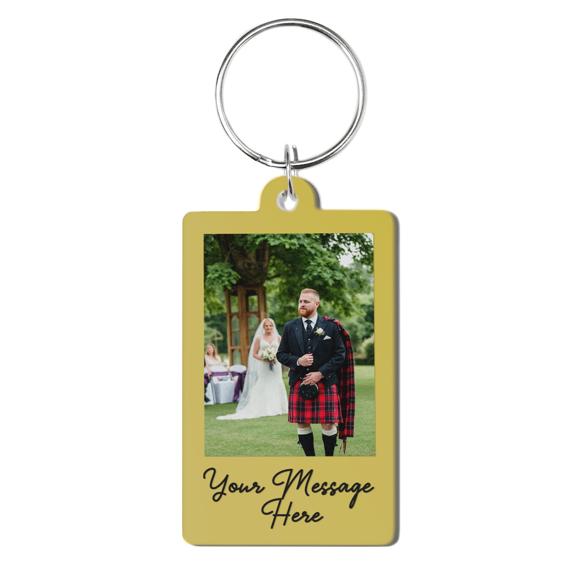 A1 Graphics Ltd Personalised Photo Keyring Gold Custom Message Keychain Gift for Boyfriend, Girlfriend, Mum, Dad, Anniversary, Birthday, Wedding, Christmas, Valentine’s Day Keepsake