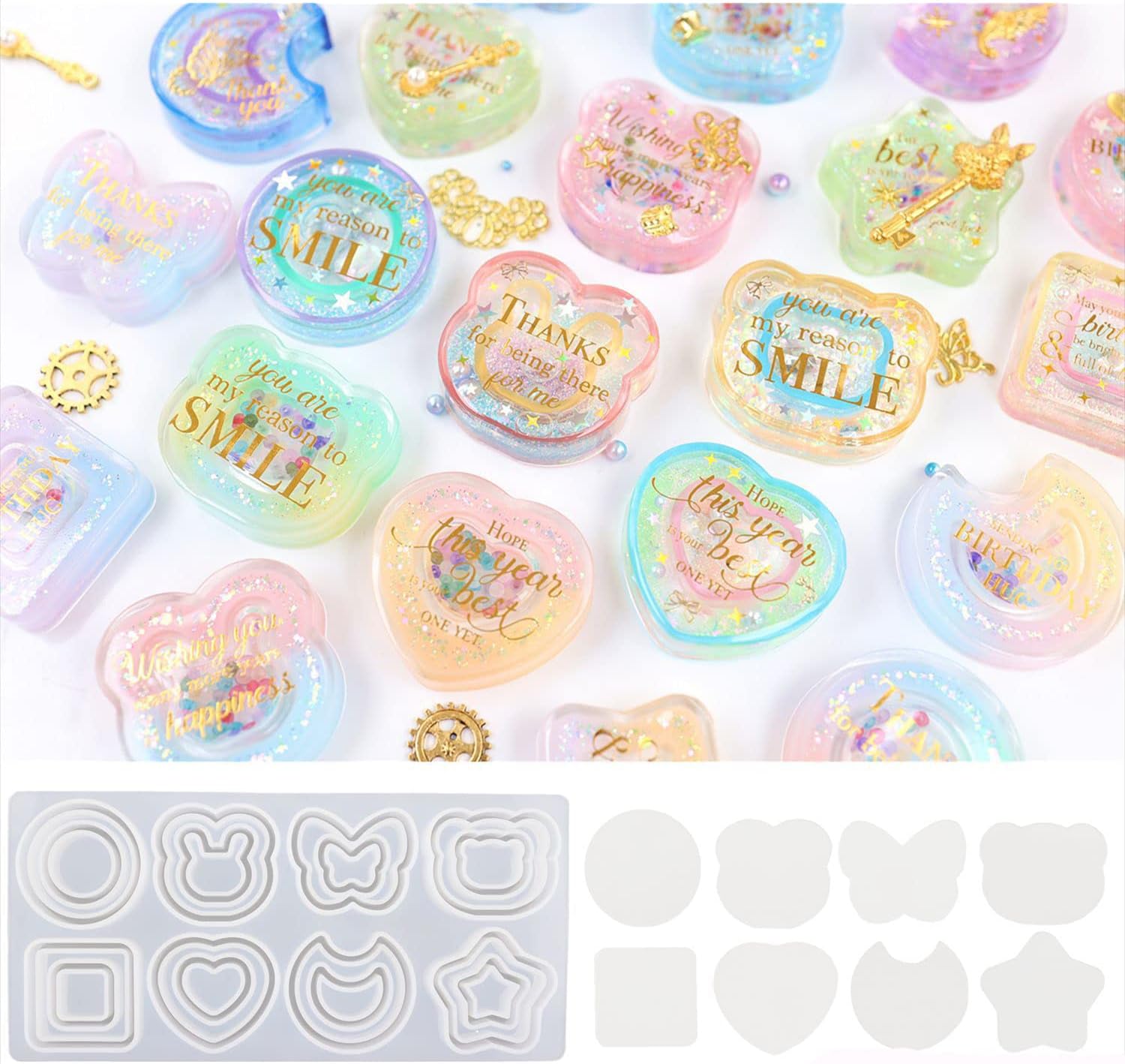 KuAoyoja Resin Shaker Molds Set, Key Chain Case Mold with 5 Sets PVC Sheets for Pendant Jewelry Keychain Decoration Craft Making DIY