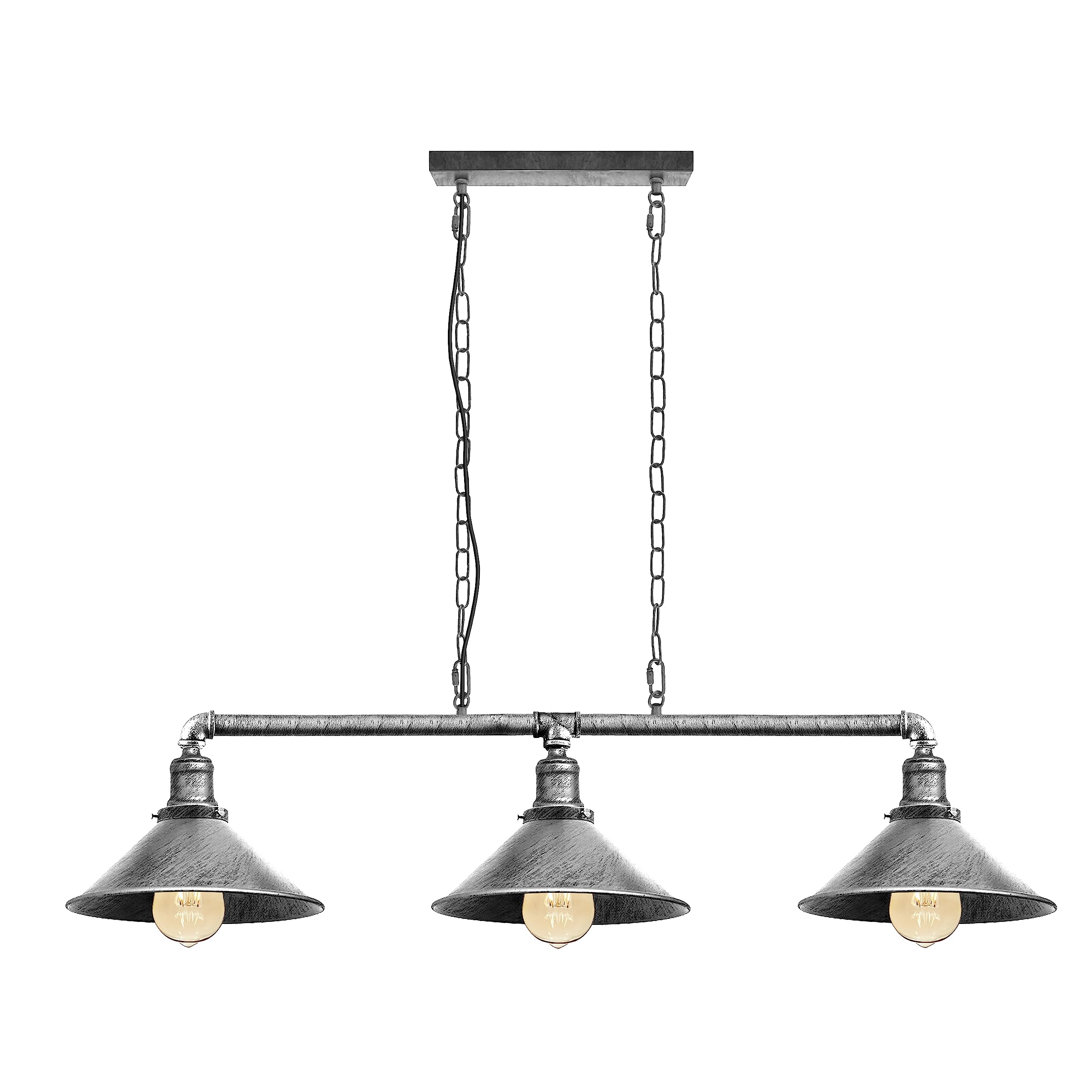 LEDSone 3 Head Vintage Steampunk Water Pipe Pendant Light Fitting E27 Holder with Hanging Light Set Retro Lamp Indoor Lighting for Fitting Pipe Fixture Chandelier (Brushed Silver, with Bulb)
