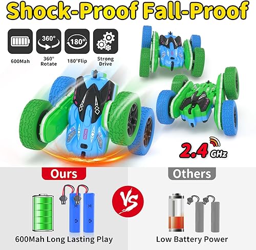 Miniatura 4 de newcrave Coches de juguete RC para niños de 5 a 7 años, juguete de coche de acrobacias con tira de luz, autos RC de 2.4 GHz, juguete para niños de