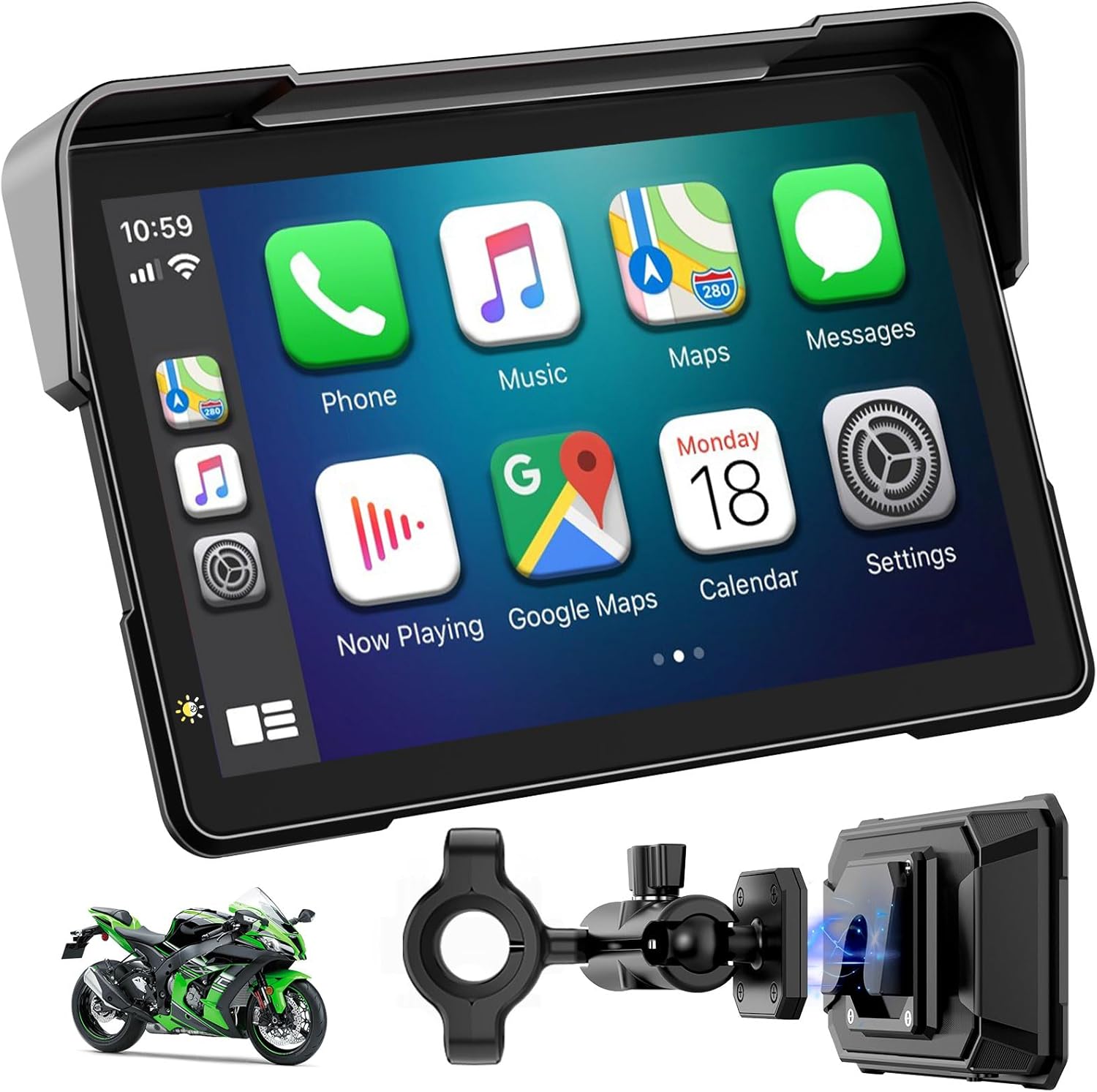 2026 YZW GPS Carplay 5 inch for Motorcycle with Wireless CarPlay & Android Auto, IP67 Waterproof Touch Screen, GPS Nevigation, Supports Bluetooth, Siri, Google Assistant, Vioce Control, Bracket