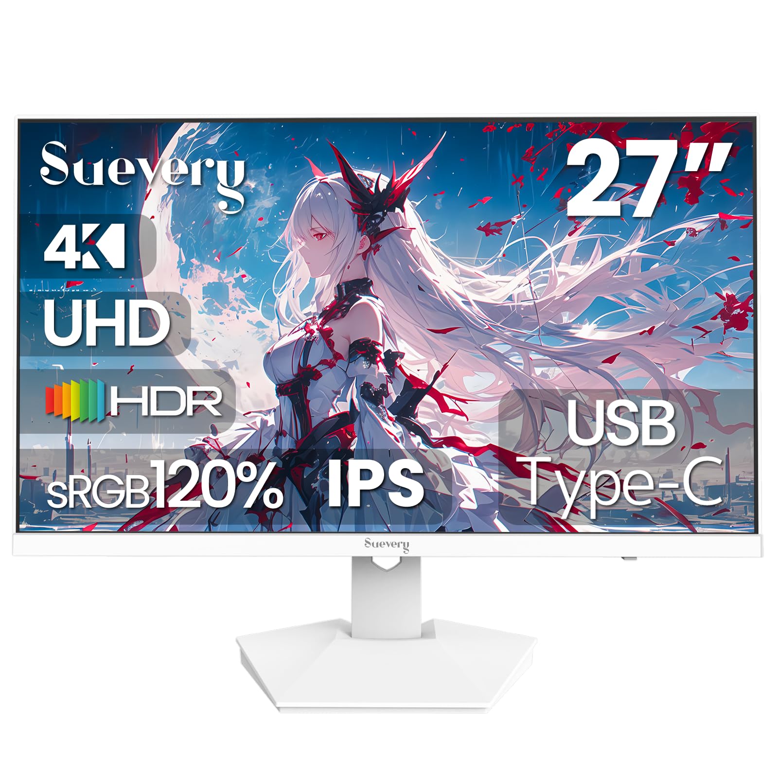 Suevery 27インチ 4Kモニター ホワイト 平面 3840x2160 60Hz