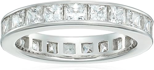 Tienda Essentials Anillo de plata de ley chapada en platino con elementos infinitos de circonita cúbica con corte princesa (anteriormente colección
