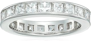 Platinum-Plated Sterling Silver Infinite Elements Cubic Zirconia Channel Princess-Cut All-Around Band Ring