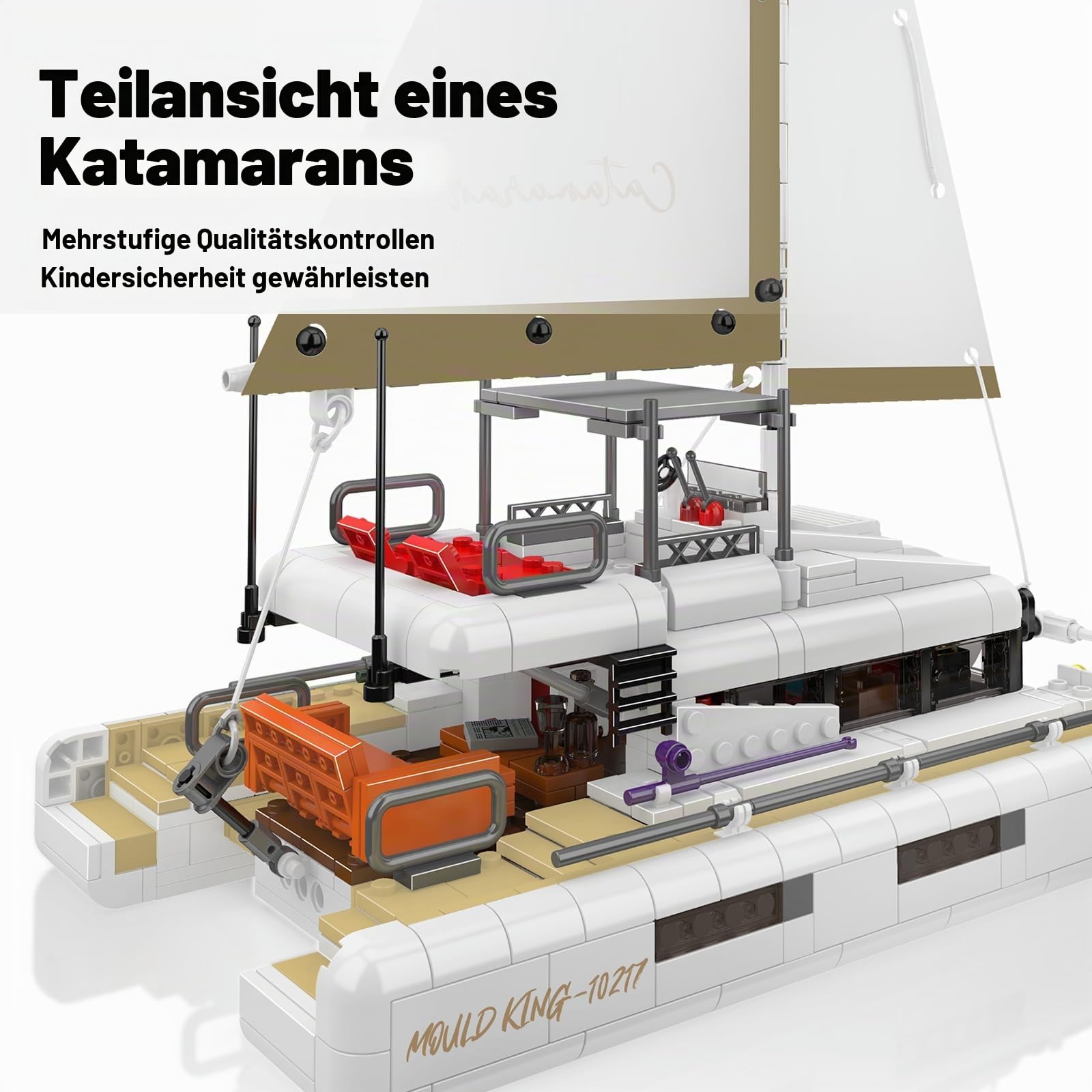 Mould King Zweimastiges Segelboot, 890 Teile Klemmbausteine Schiff Modellbausatz, Langstrecken-Segelbootes für Erwachsene, ideal als Wohnaccessoire und Sammlerstück für Bootsliebhaber