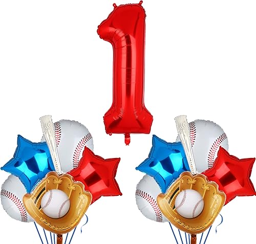 Decoraciones de fiesta de primer cumpleaños, juego de globos de papel de aluminio de béisbol número 1, suministros para fiesta de primer cumpleaños,