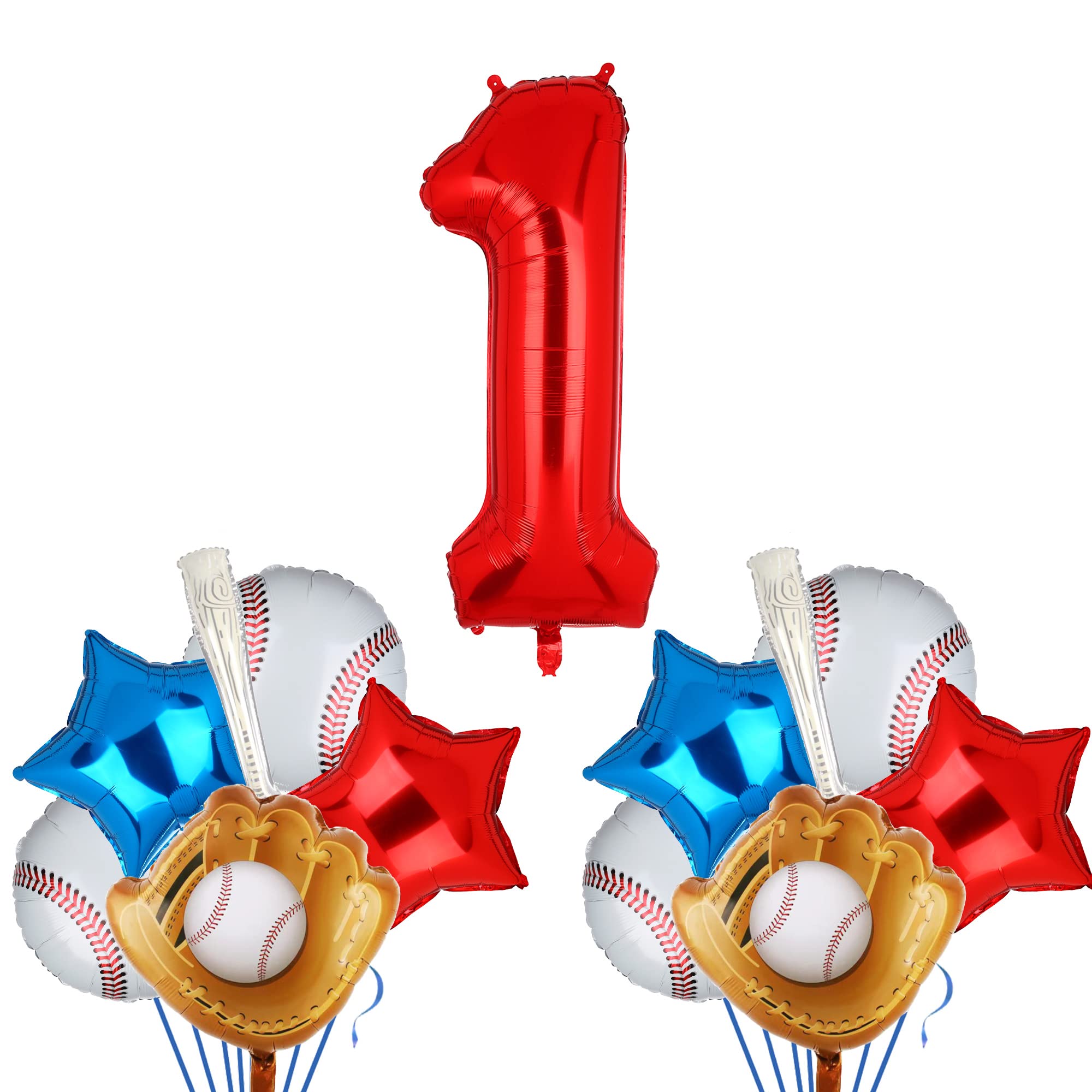 1st Birthday Party Decorations Baseball Foil Number 1 Balloons Set First Birthday Party Supplies Glove Round Baseball Bat Theme Mylar Balloon Boys