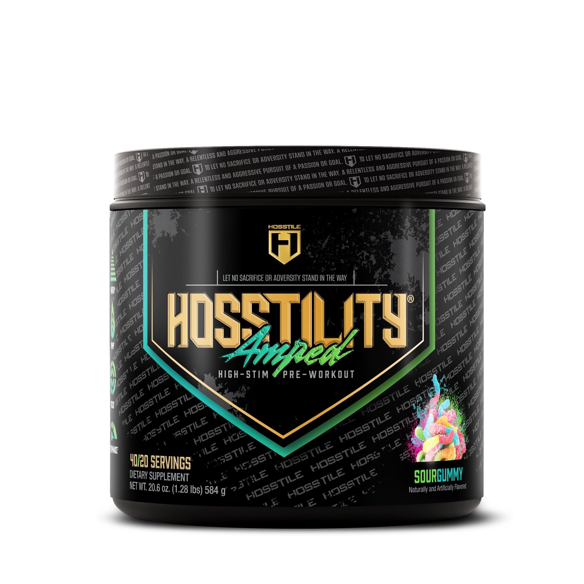 HOSSTILE Pré-treino com cafeína 450 mg Sour Gummy 40 porções