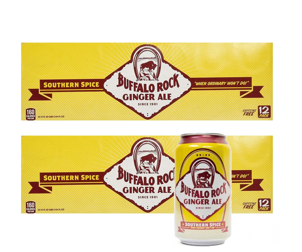 generic Buffalo Rock Ginger Ale Southern Spice Soda Pop, 12 fl oz 12 Pack Cans (2 packs, 24 cans)