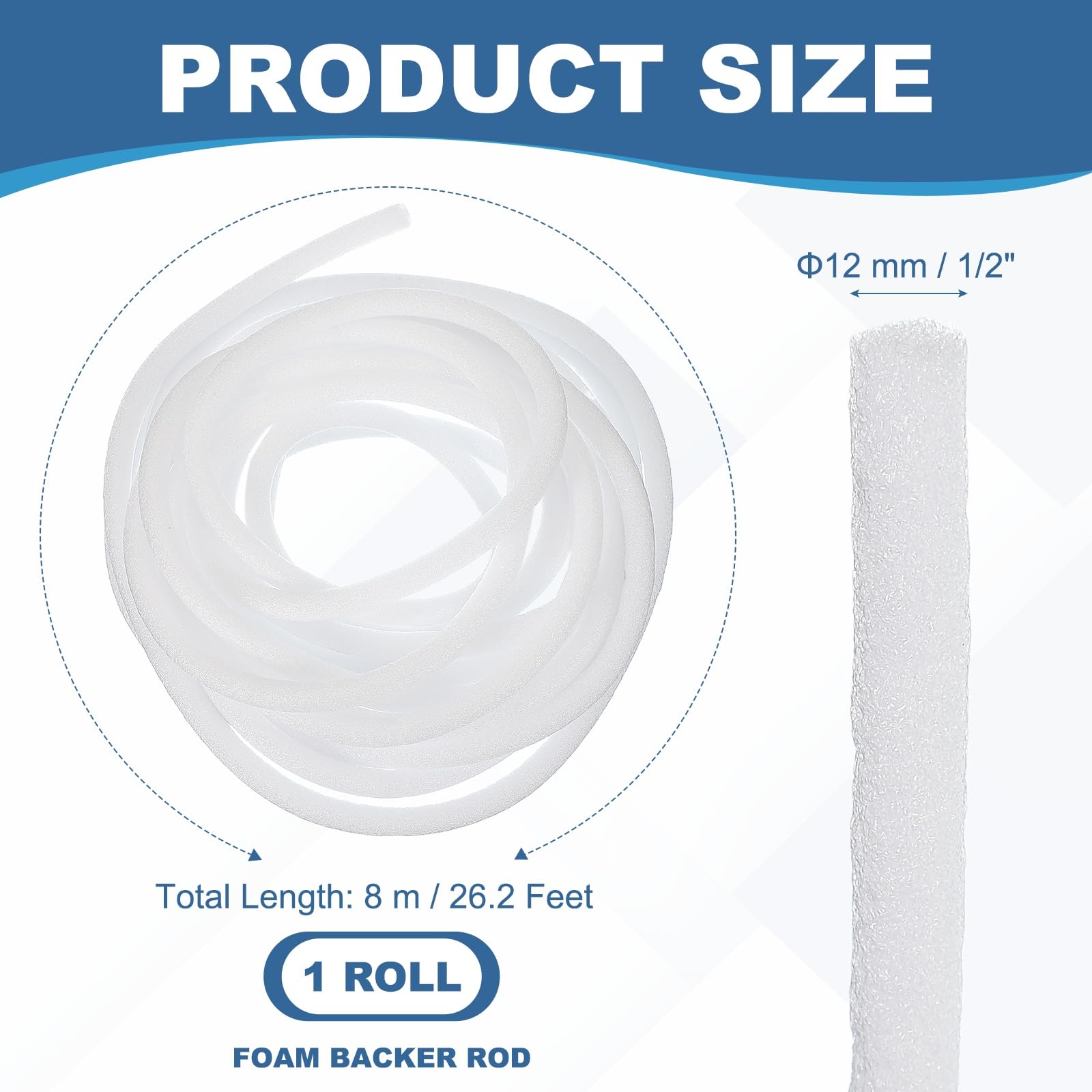 PATIKIL 1/2 Inch x 26 Feet Backer Rod for Gaps and Joints Foam Rope Caulk Crack Joint Filler Roll Seal Weather Strip for Home Construction Car White - Image 2