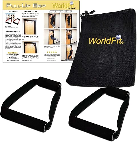 WorldFit Crazy-8 Pull-Up Grips y entrenador ISO para puerta en el hogar, oficina y hotel, gimnasio portátil en una bolsa (negro)
